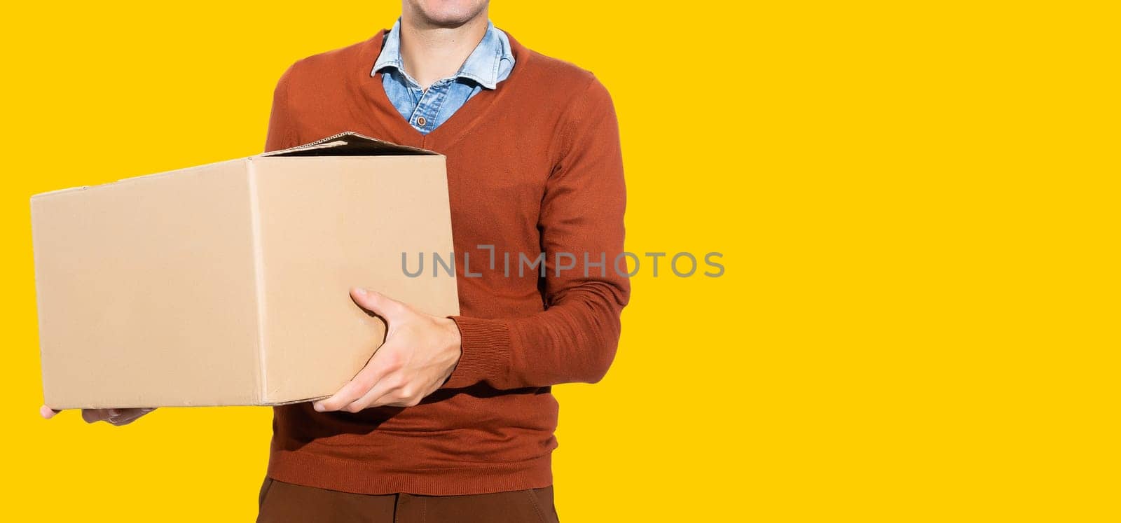 Delivery man with boxes, shopping.