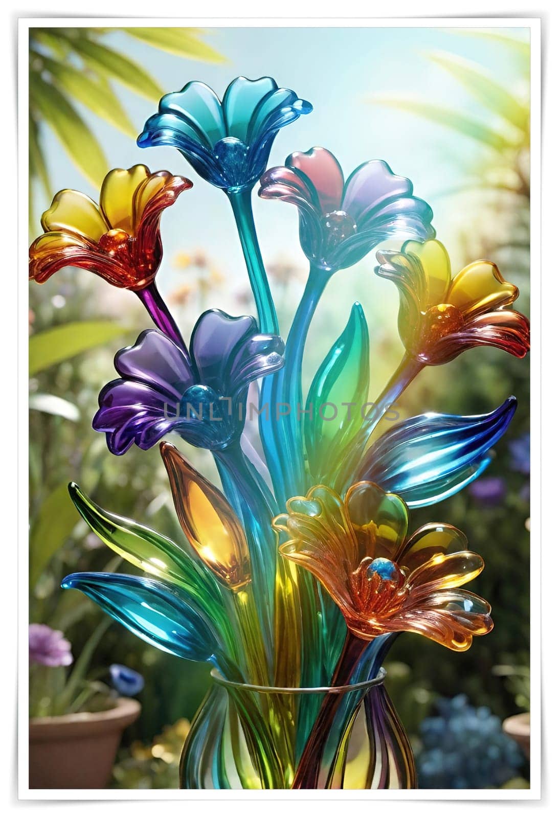 Colorful glass flower on a multicolored background. by yilmazsavaskandag