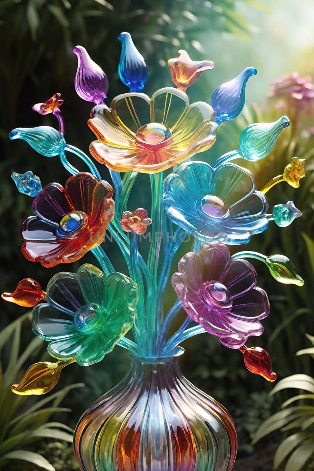 Colorful glass flower on a multicolored background. by yilmazsavaskandag