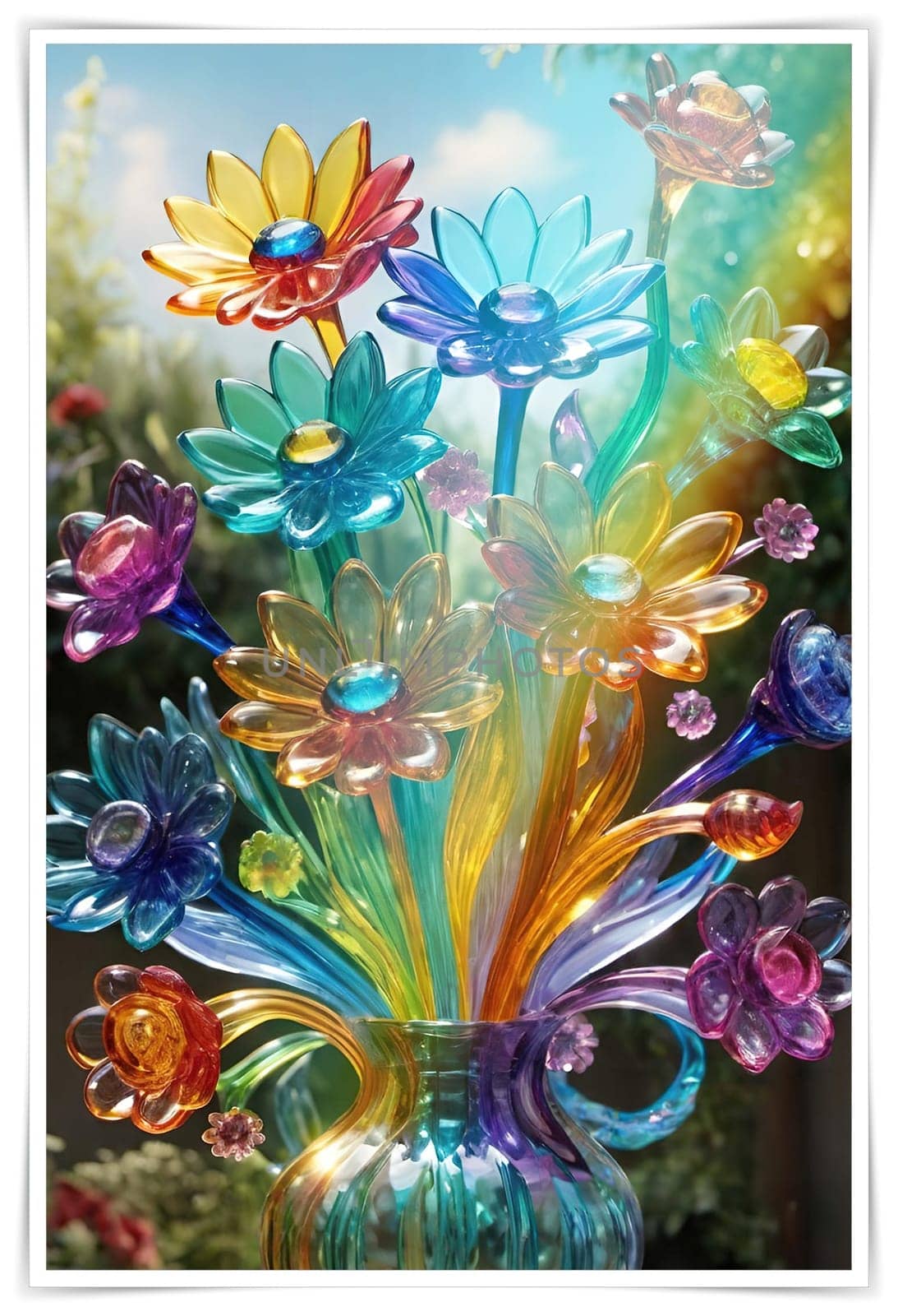 Colorful glass flower on a multicolored background. by yilmazsavaskandag