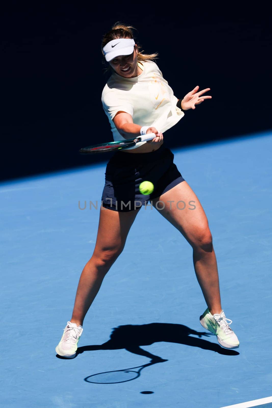MELBOURNE, AUSTRALIA - JANUARY 12: Paula Badosa of Spain practices with Aryna Sabalenka of Belarus ahead of the 2024 Australian Open at Melbourne Park on January 12, 2024 in Melbourne, Australia.