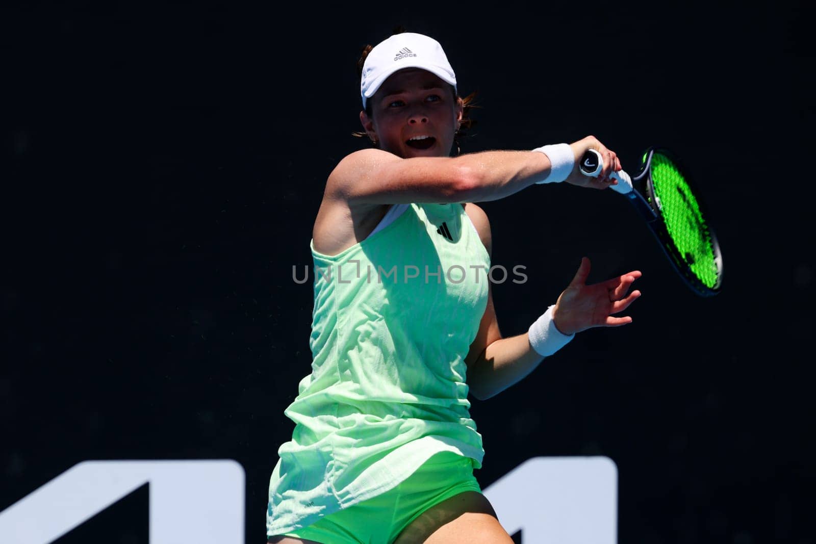 MELBOURNE, AUSTRALIA - JANUARY 12, 2024: Katie Volynets of the USA on her way to beating Julia Riera of Argentina in final qualifying ahead of the 2024 Australian Open at Melbourne Park on January 12, 2024 in Melbourne, Australia