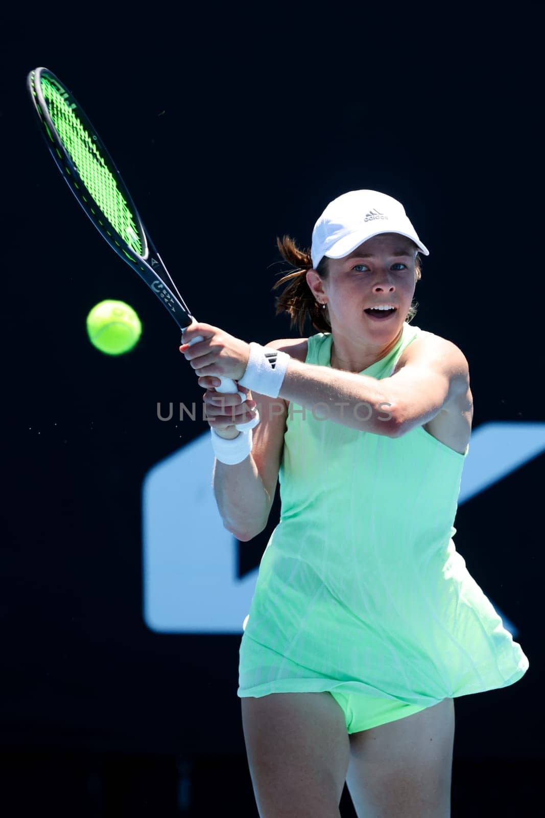 MELBOURNE, AUSTRALIA - JANUARY 12, 2024: Katie Volynets of the USA on her way to beating Julia Riera of Argentina in final qualifying ahead of the 2024 Australian Open at Melbourne Park on January 12, 2024 in Melbourne, Australia