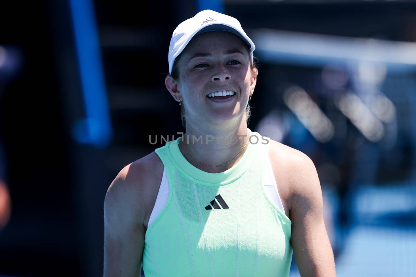 MELBOURNE, AUSTRALIA - JANUARY 12, 2024: Katie Volynets of the USA on her way to beating Julia Riera of Argentina in final qualifying ahead of the 2024 Australian Open at Melbourne Park on January 12, 2024 in Melbourne, Australia