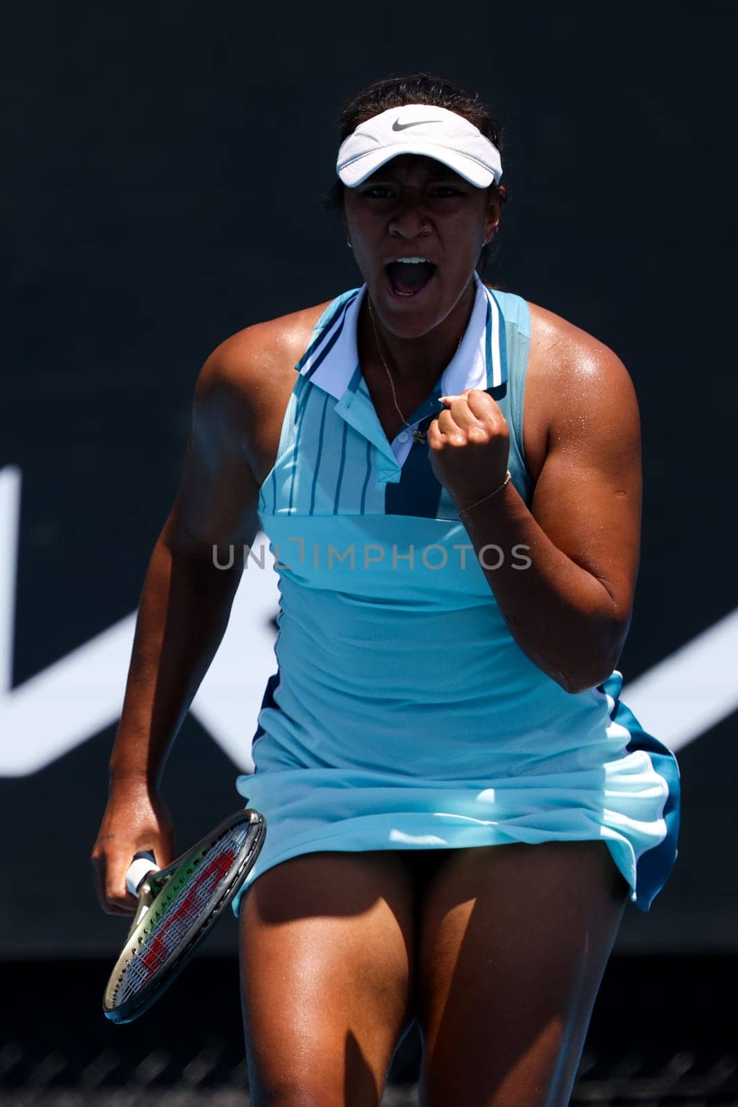 MELBOURNE, AUSTRALIA - JANUARY 12: Destanee Aiava of Australia playing against Renata Zarazua of Mexico in their final qualifying match ahead of the 2024 Australian Open at Melbourne Park on January 12, 2024 in Melbourne, Australia.