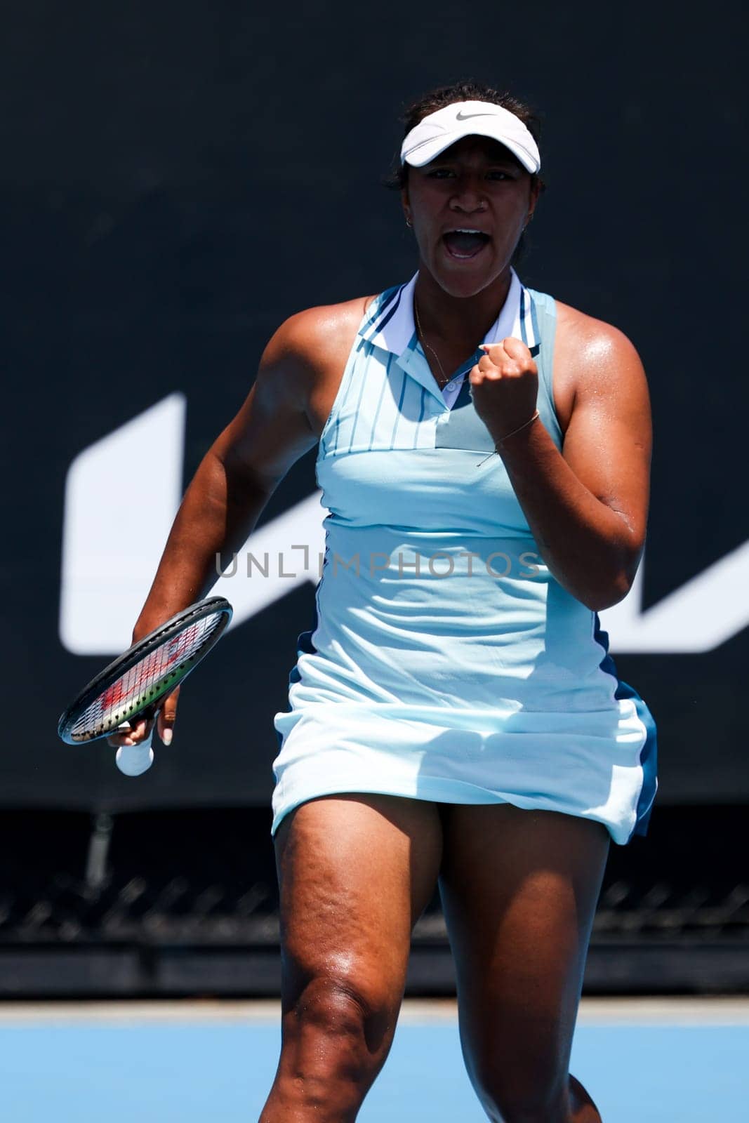 MELBOURNE, AUSTRALIA - JANUARY 12: Destanee Aiava of Australia playing against Renata Zarazua of Mexico in their final qualifying match ahead of the 2024 Australian Open at Melbourne Park on January 12, 2024 in Melbourne, Australia.