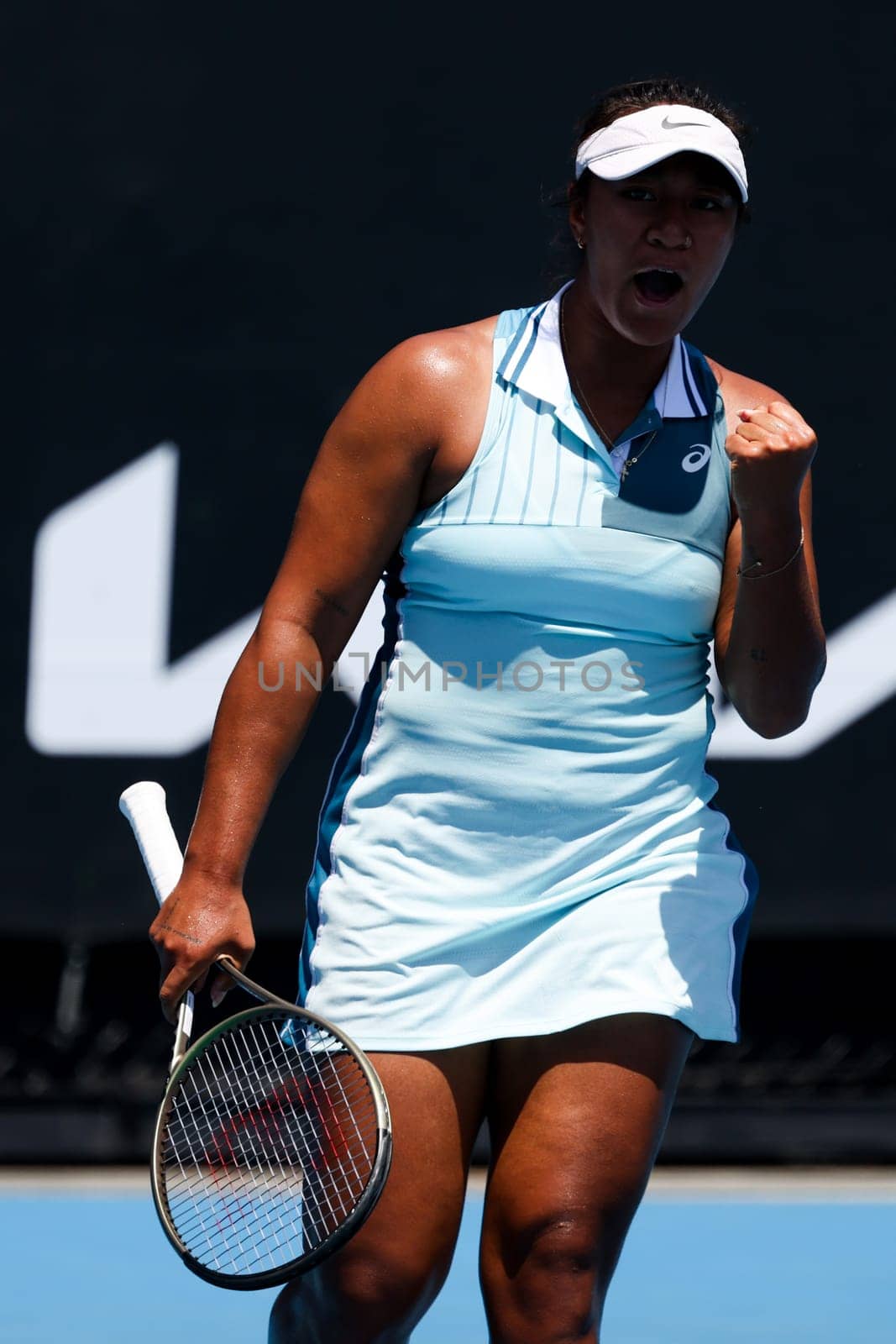 MELBOURNE, AUSTRALIA - JANUARY 12: Destanee Aiava of Australia playing against Renata Zarazua of Mexico in their final qualifying match ahead of the 2024 Australian Open at Melbourne Park on January 12, 2024 in Melbourne, Australia.