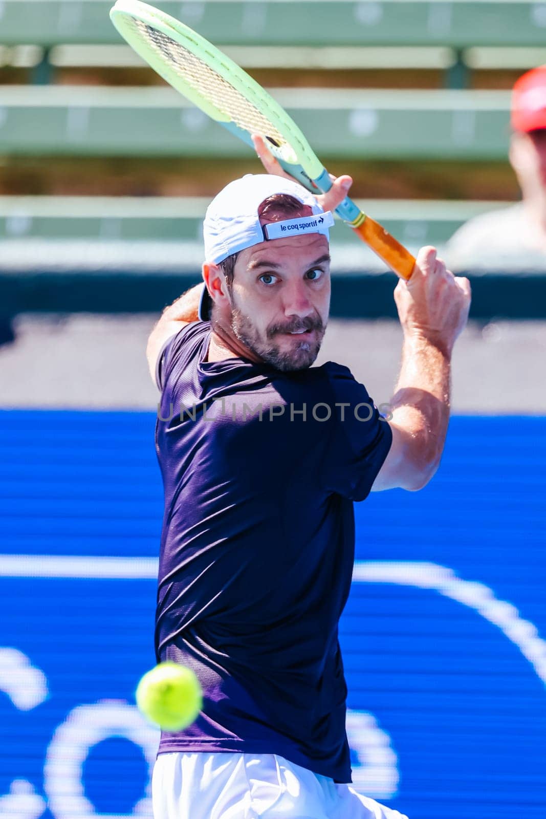 MELBOURNE, AUSTRALIA - JANUARY 12: Richard Gasquet of France plays Marc Polmans of Australia during day three of the 2024 Kooyong Classic at Kooyong on January 12, 2024 in Melbourne, Australia.