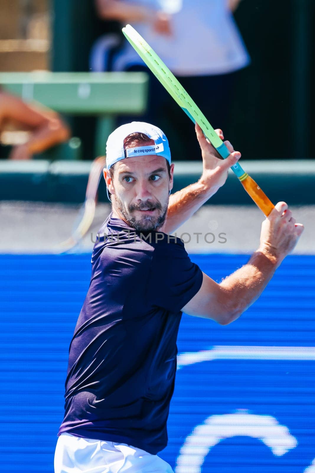 MELBOURNE, AUSTRALIA - JANUARY 12: Richard Gasquet of France plays Marc Polmans of Australia during day three of the 2024 Kooyong Classic at Kooyong on January 12, 2024 in Melbourne, Australia.