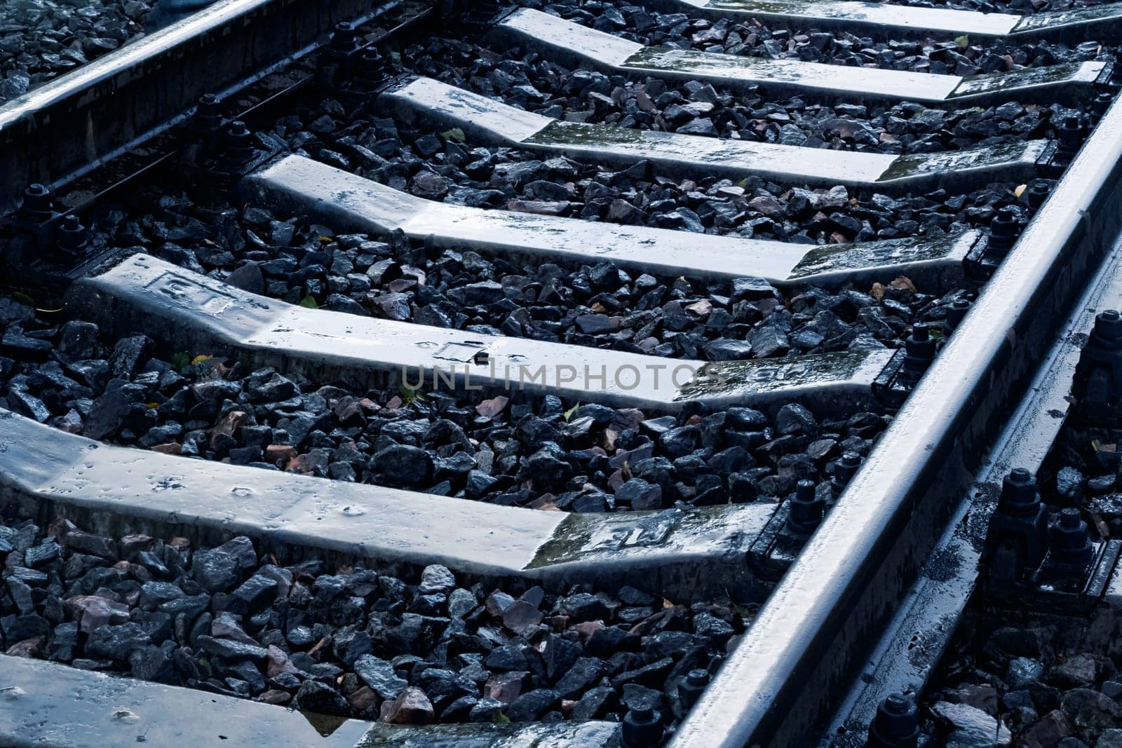 Railroad among the green grass close up, background