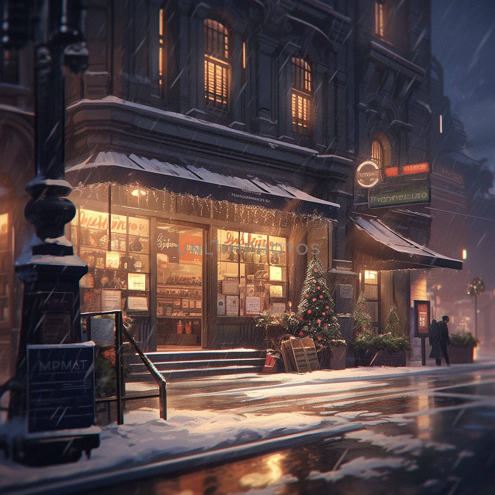 Beautiful Christmas street. High quality illustration