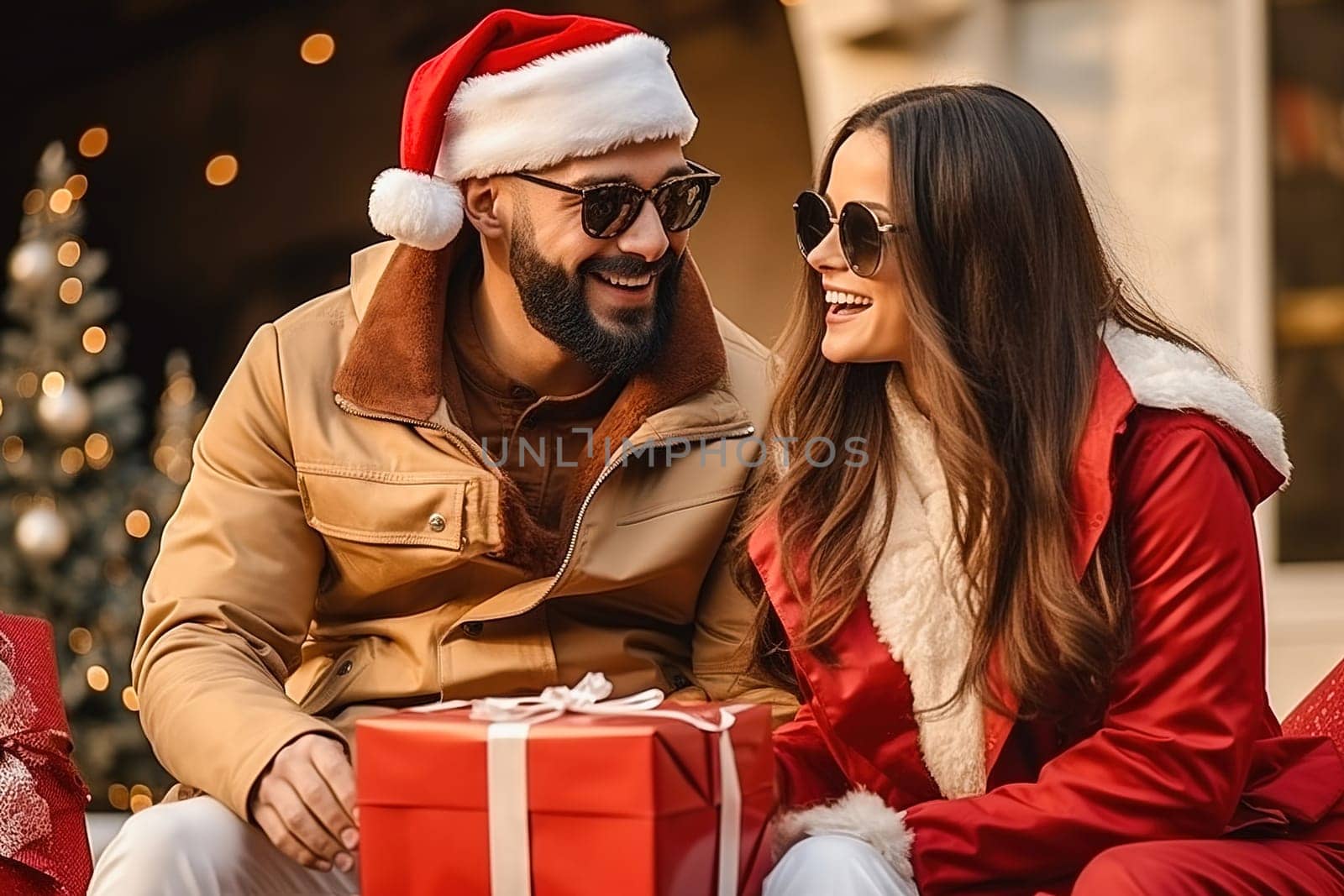 A man gives a Christmas present to a girl. High quality photo