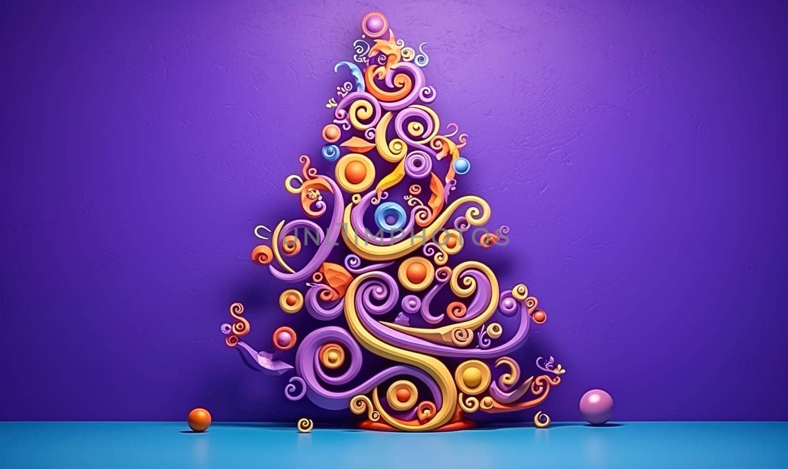 Illustration of 3d Christmas tree on purple and pink background. High quality illustration