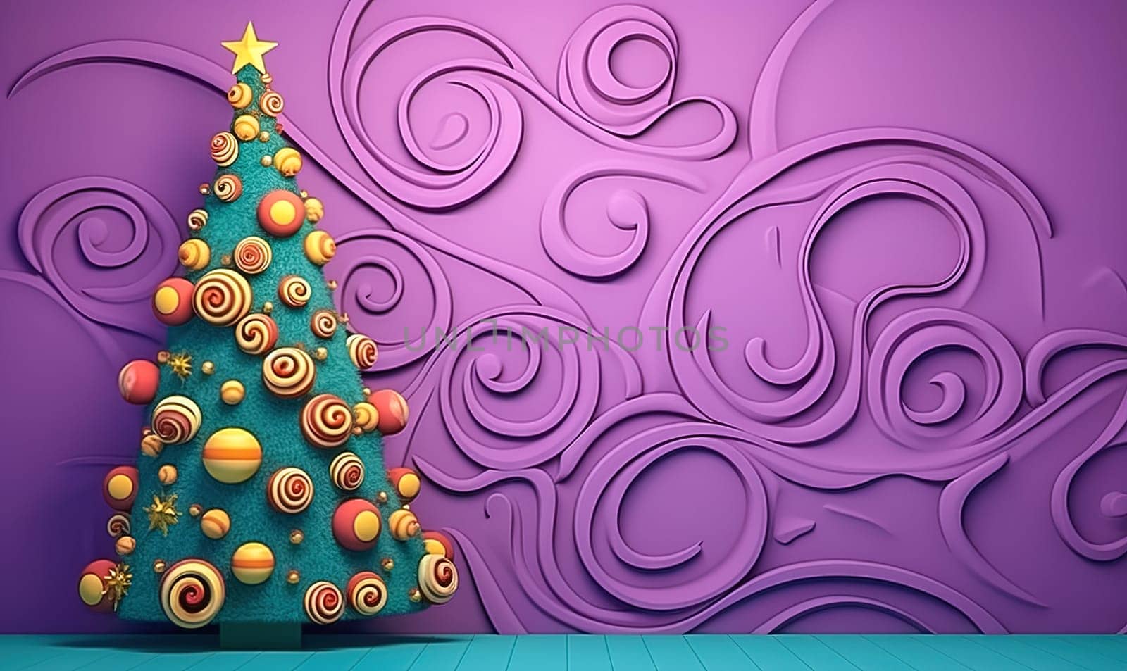 Illustration of 3d Christmas tree on purple and pink background. High quality illustration