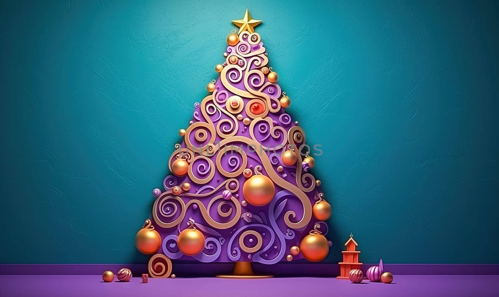 Illustration of 3d Christmas tree on green background. High quality illustration