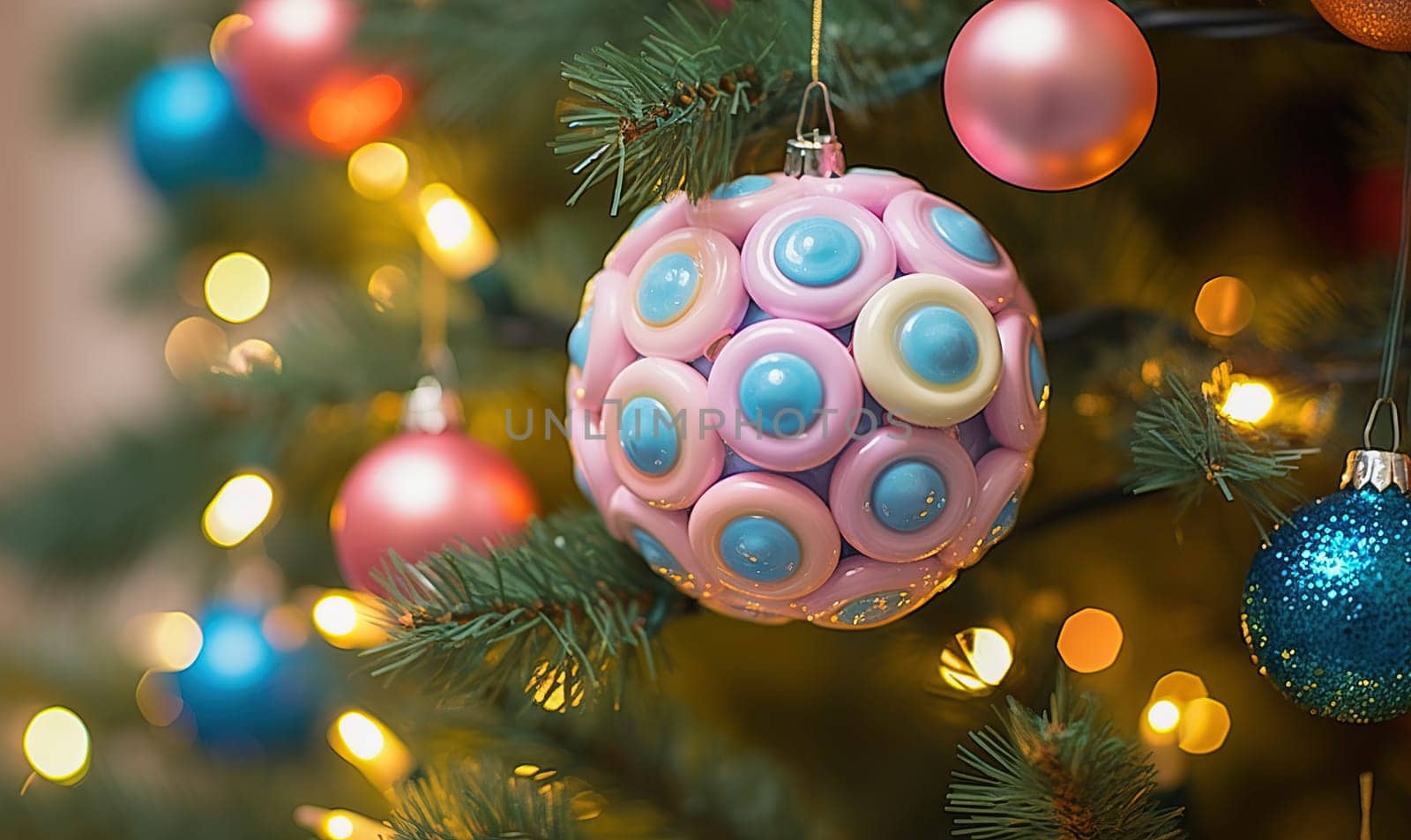 Colorful Christmas balls on the Christmas tree. High quality illustration