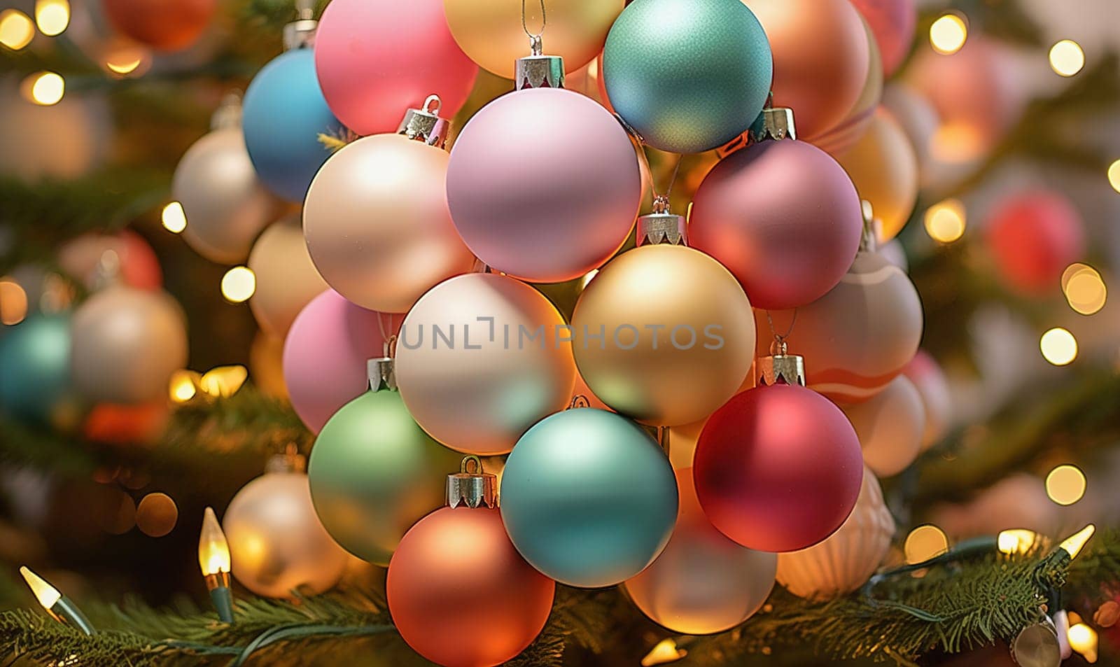 Colorful Christmas balls on the Christmas tree. High quality illustration