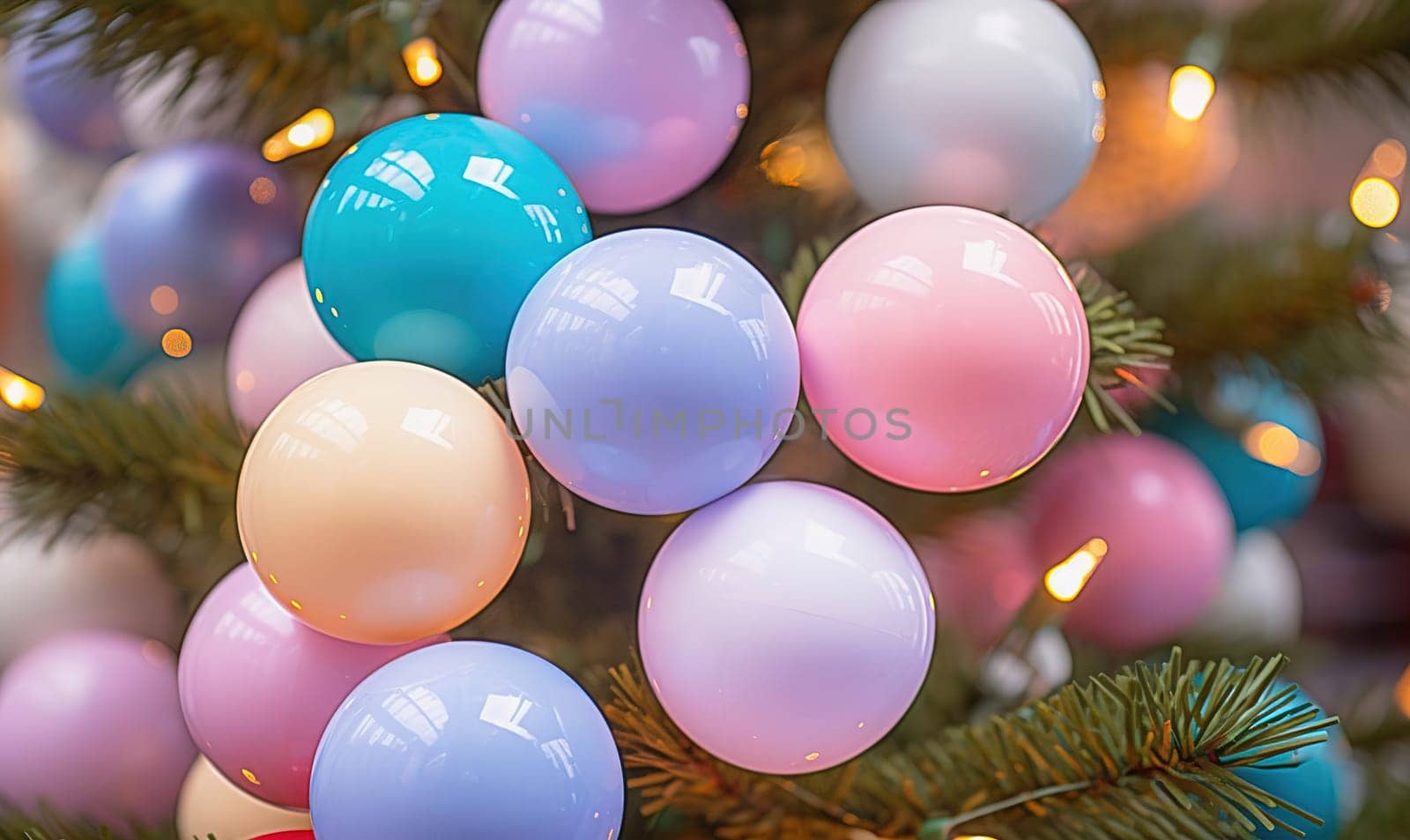 Colorful Christmas balls on the Christmas tree. by Yurich32