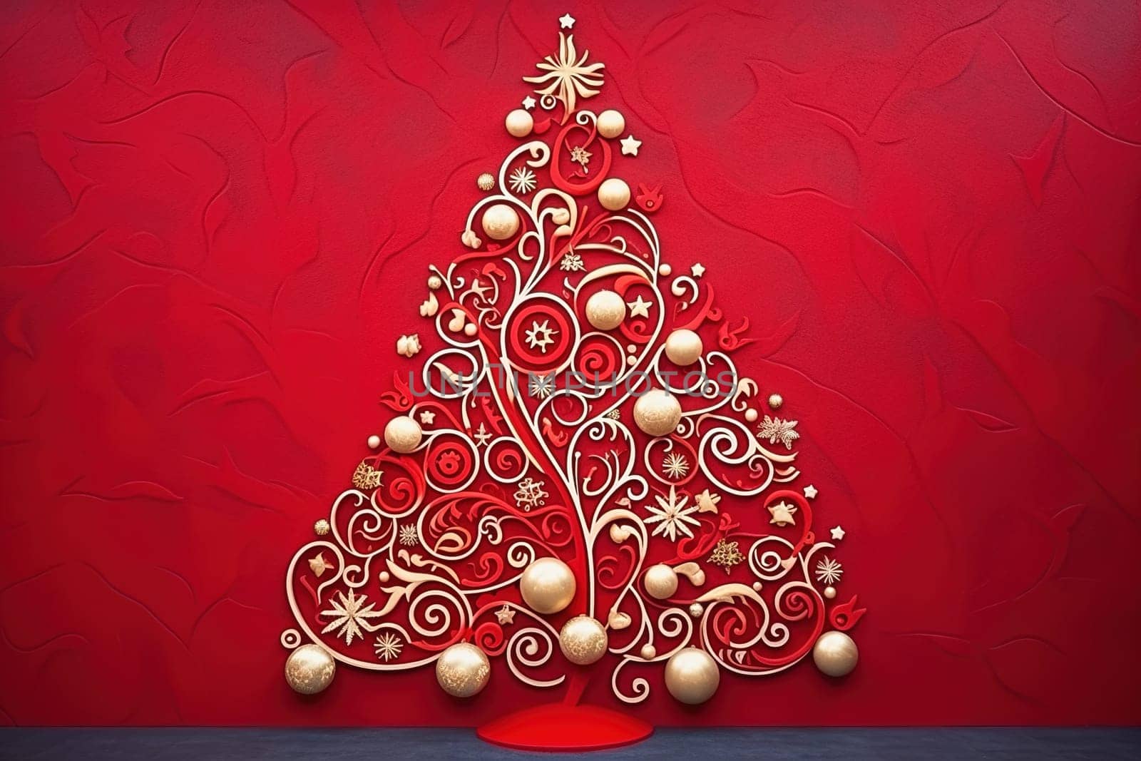 Illustration of 3d Christmas tree on red background. High quality illustration