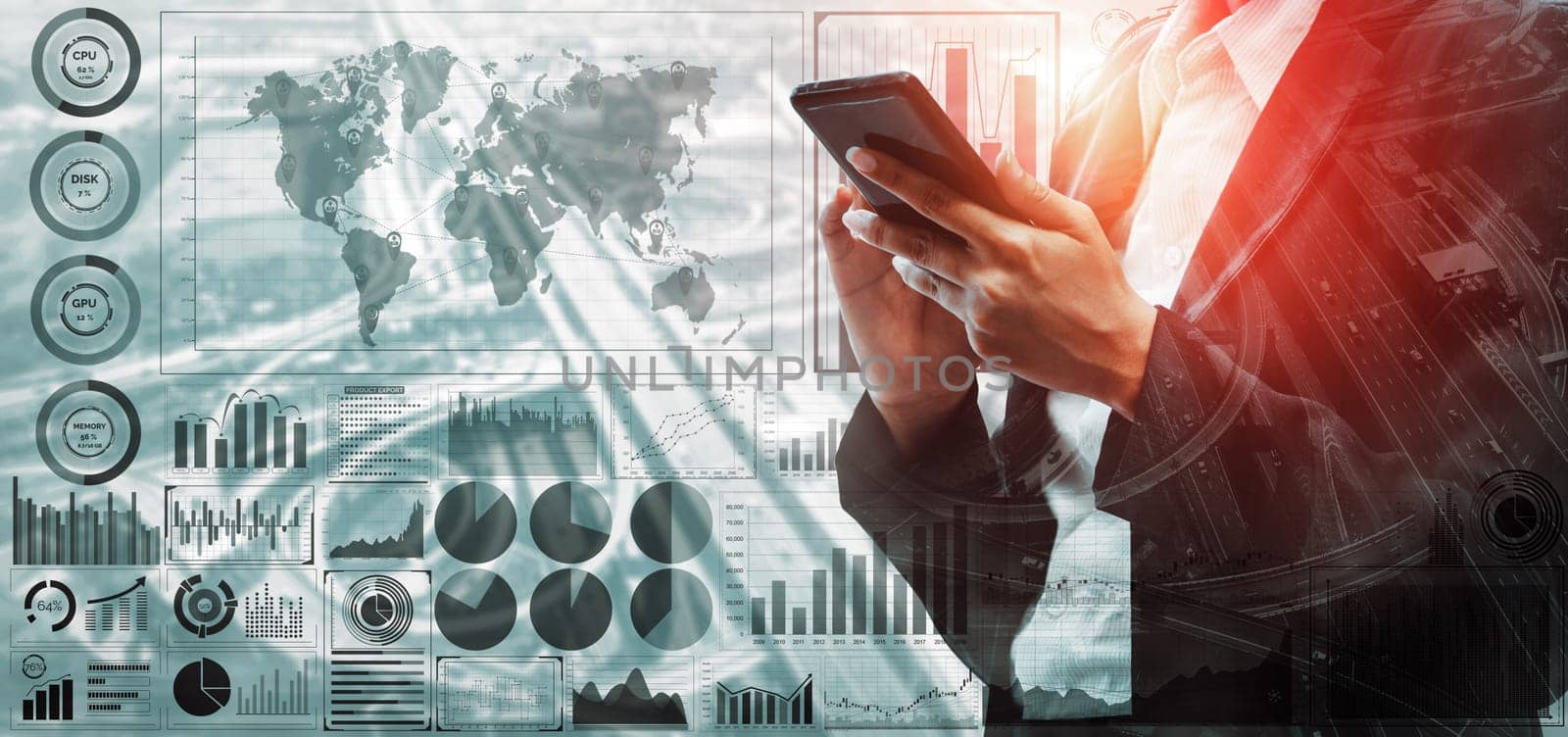 Data Analysis for Business and Finance Concept. Graphic interface showing future computer technology of profit analytic, online marketing research and information report for digital business strategy.