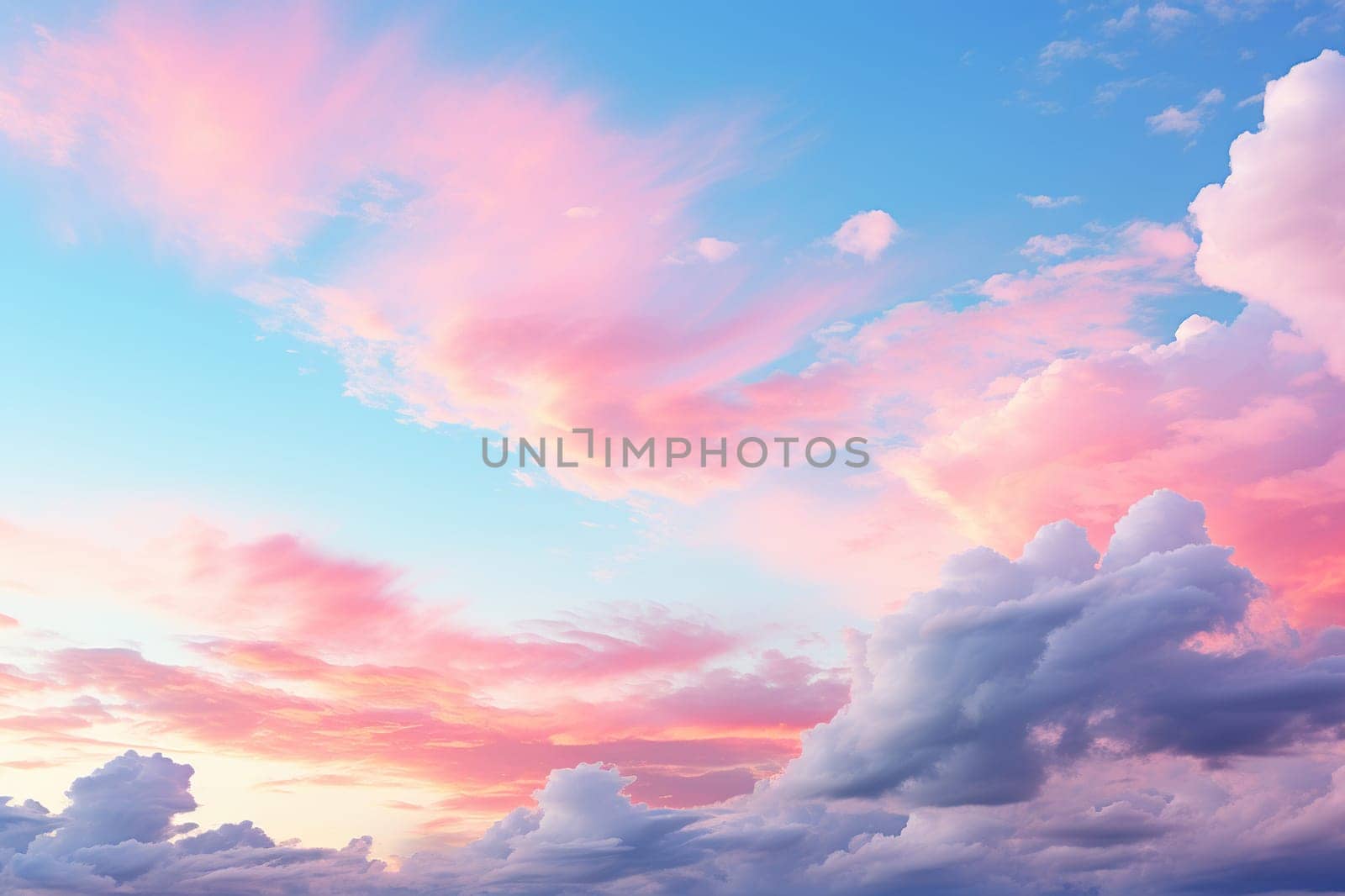 Pink clouds on the blue sky.