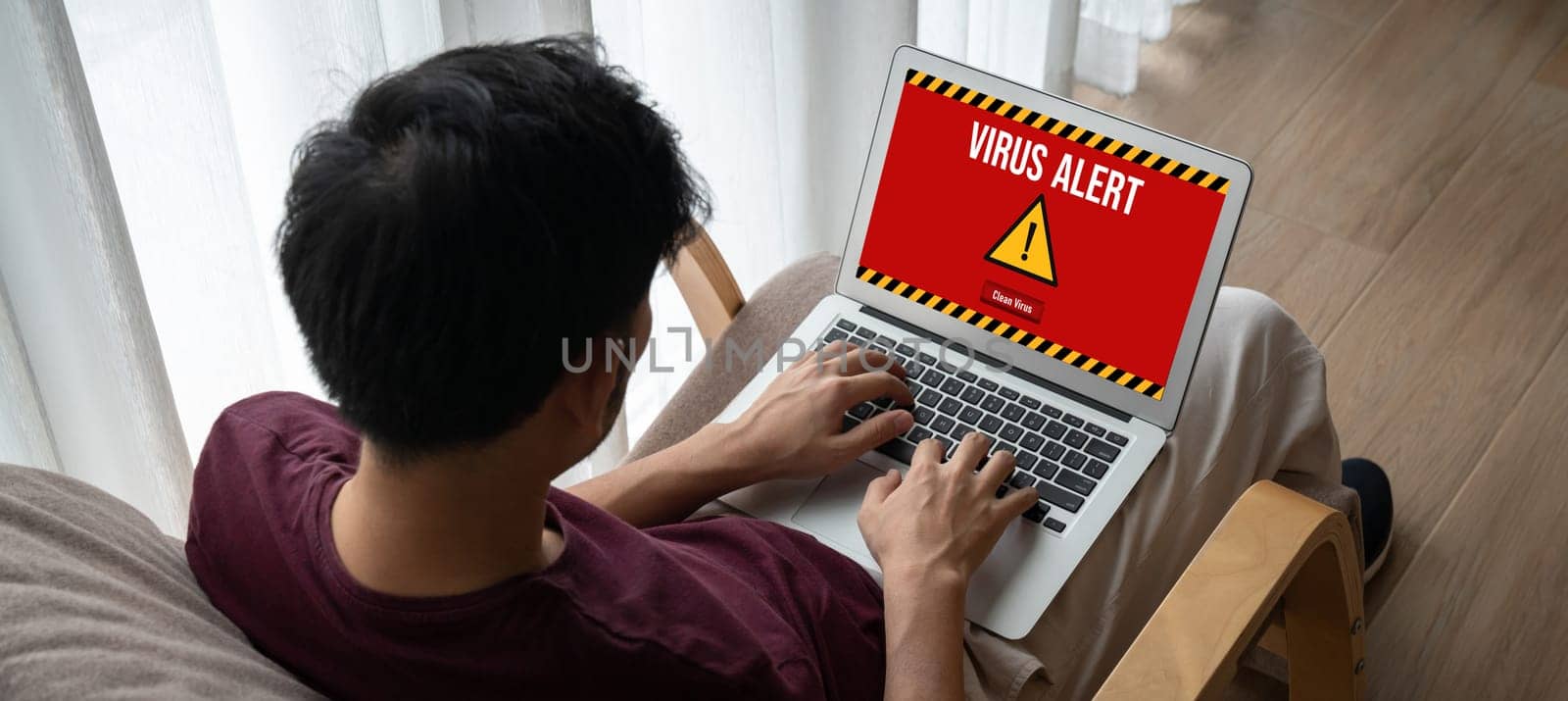 Virus warning alert on computer screen detected modish cyber threat , hacker, computer virus and malware