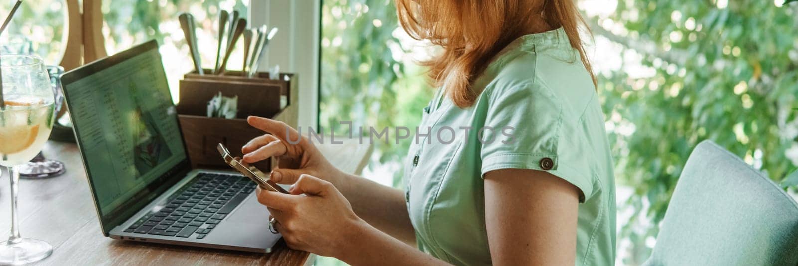 A woman with a laptop is studying human design. The concept of studying esoteric sciences. Studying rave postcards from human design by Annu1tochka