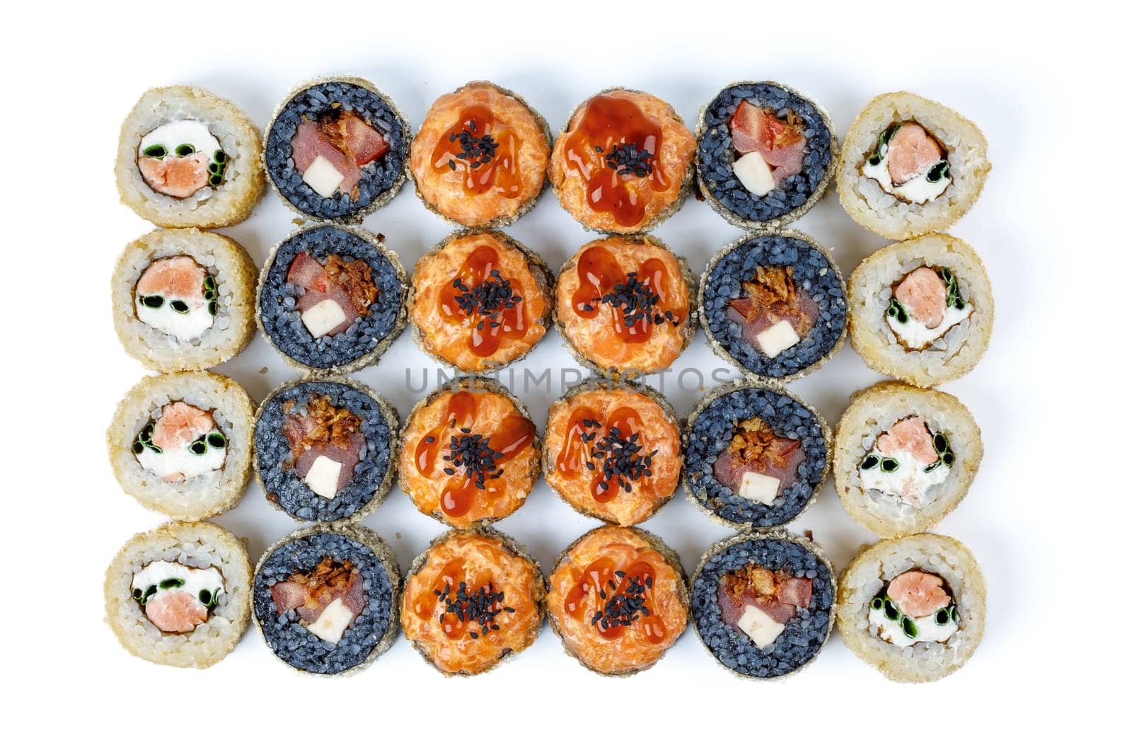 fresh appetizing large set of rolls on a white background for a food delivery site 4