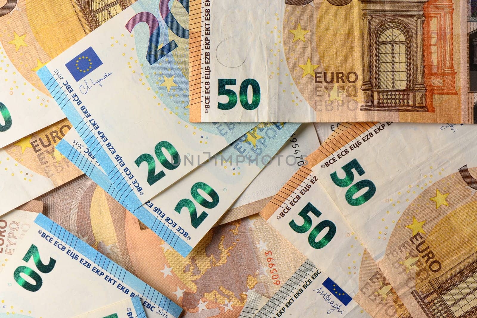 euro bills scattered on the table as a background