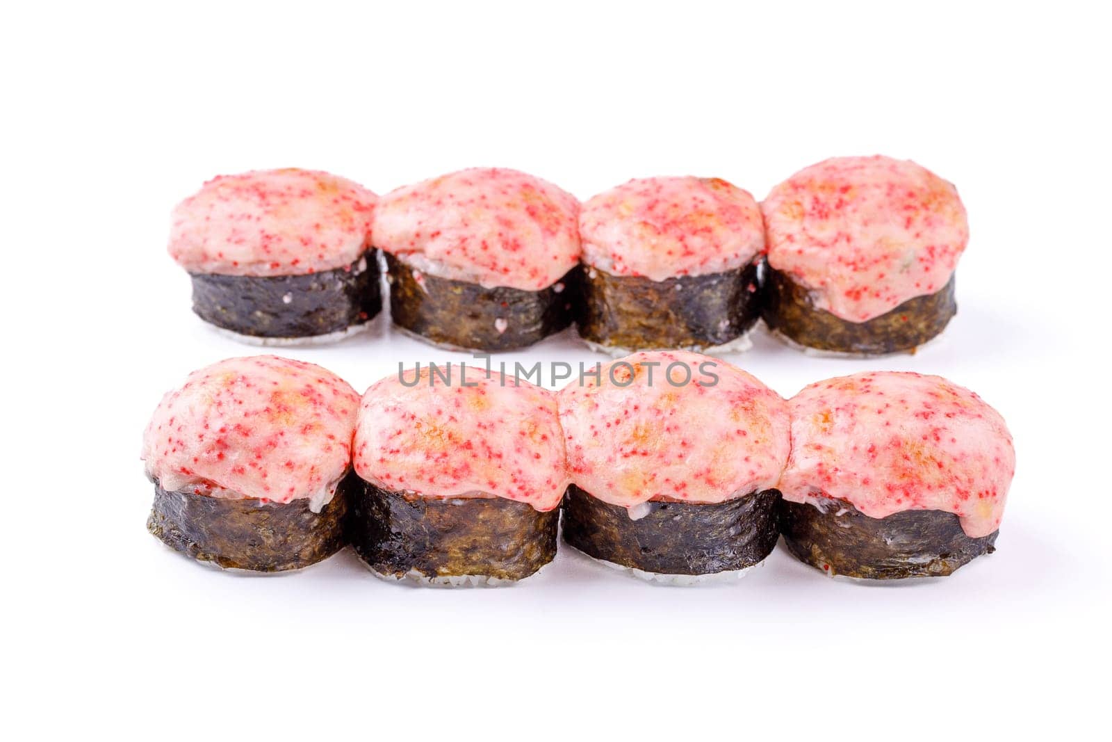 fresh appetizing baked rolls on a white background for food delivery site