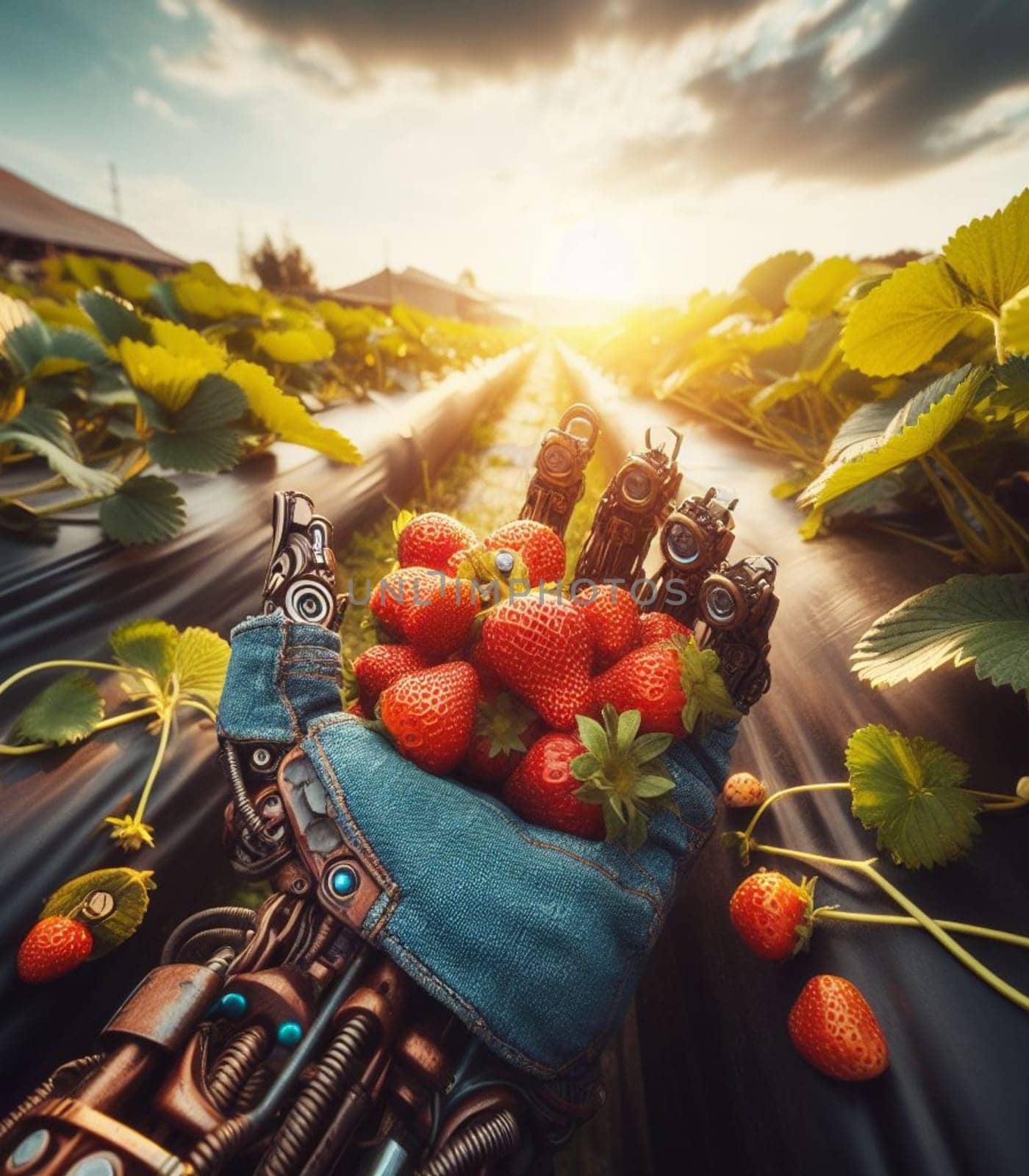 robot working in farm vegetable garden to grow produce for human consumption ai generated