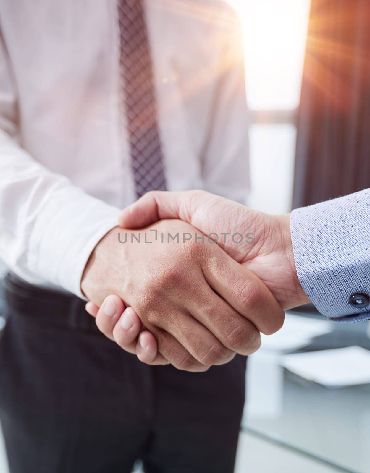 Close-up image of businesspeople shaking hand during the the meeting. by Prosto