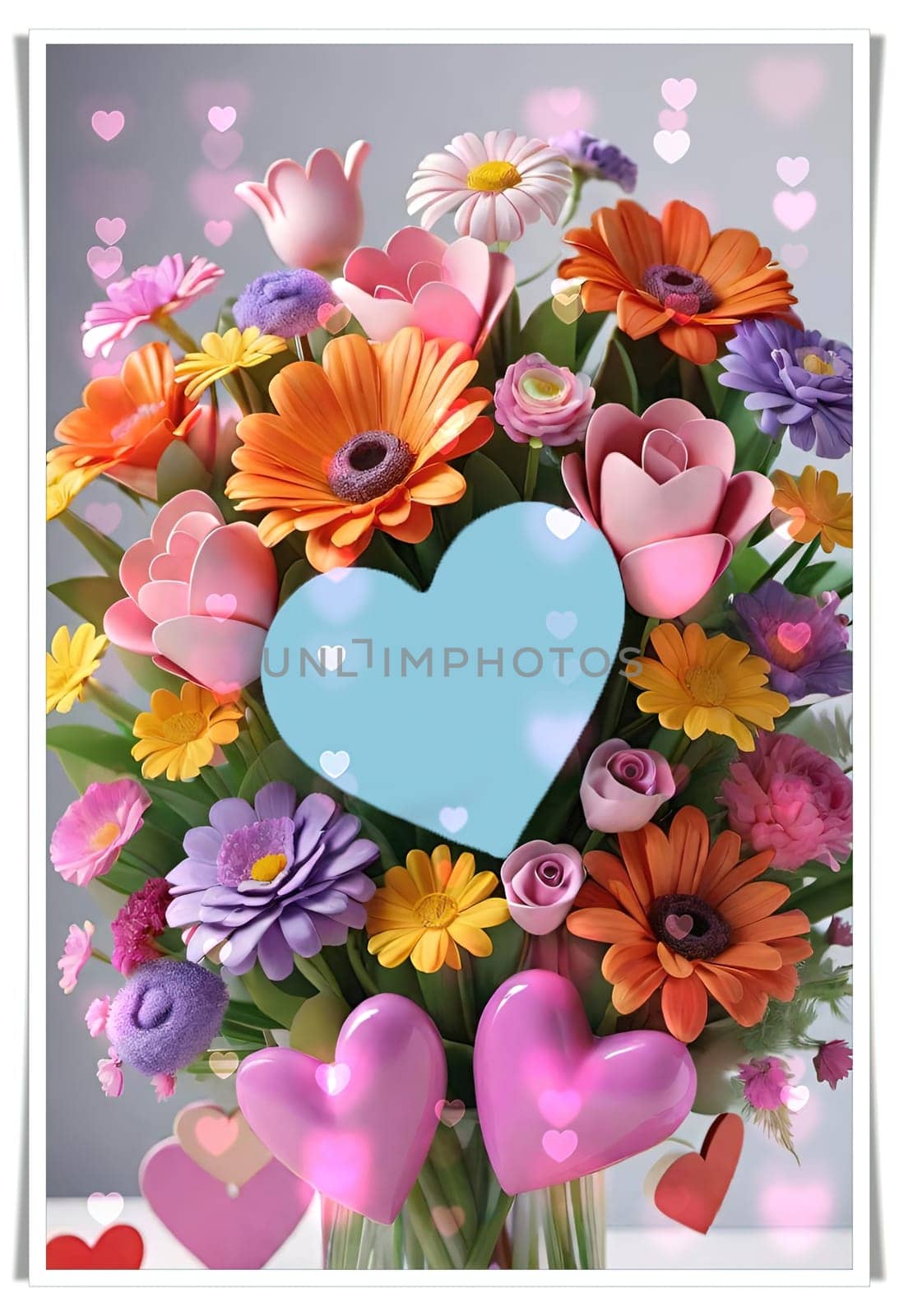 Bouquet of colorful flowers in a vase with a heart. by yilmazsavaskandag