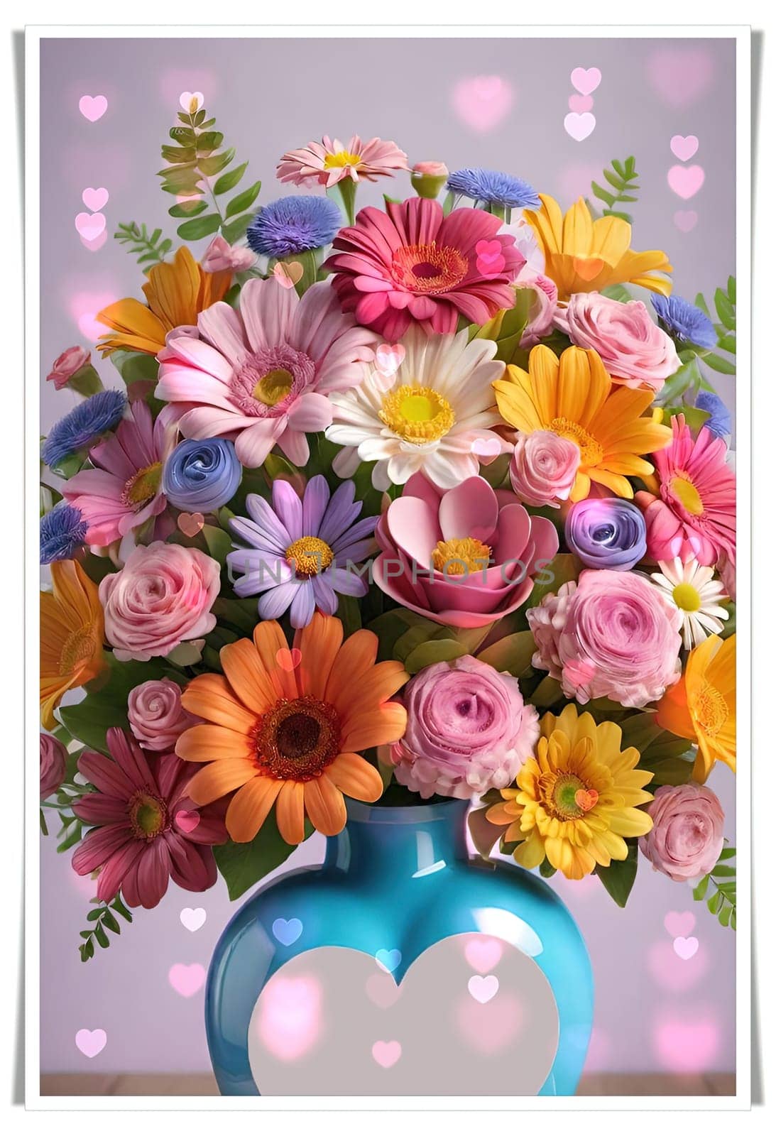 Bouquet of colorful flowers in a vase with a heart. by yilmazsavaskandag