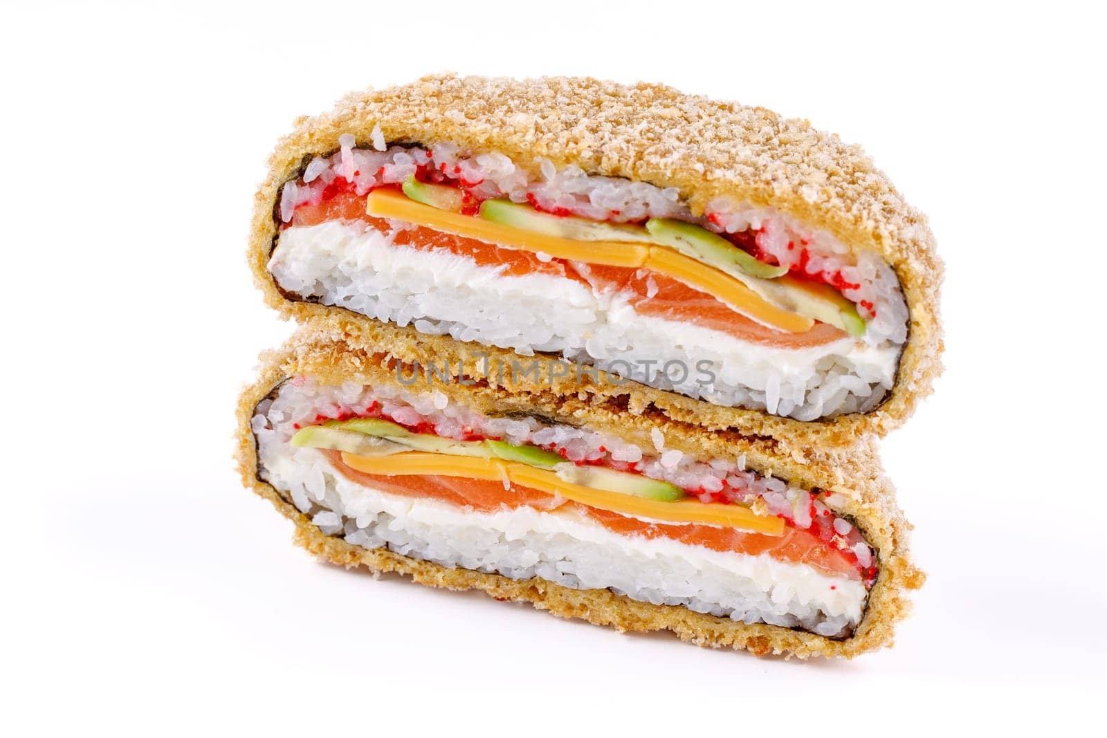 appetizing fresh sushi burgers on white background for food delivery site 8