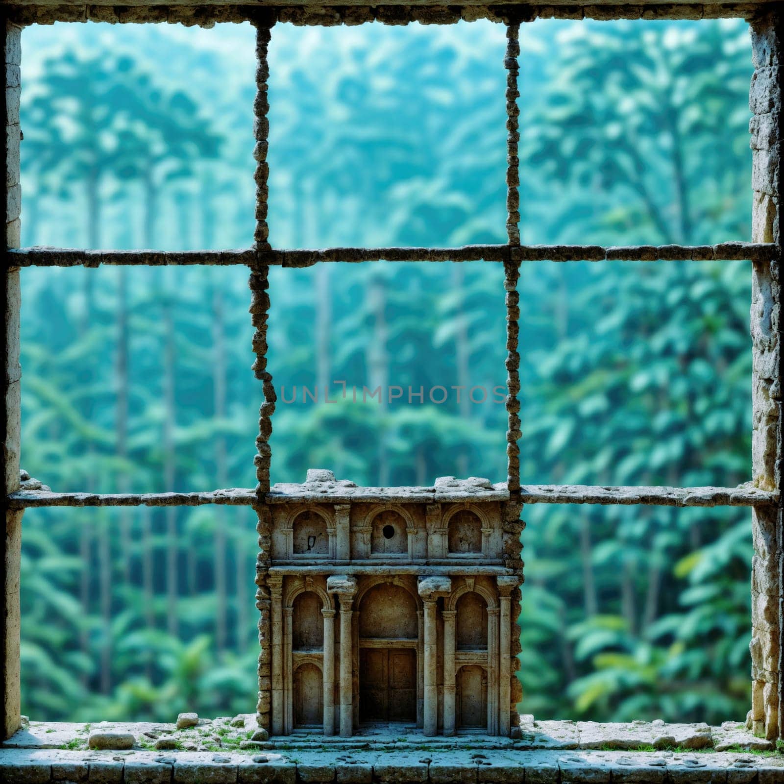 Ancient Indian temple on the background of the jungle. AI generated by vicnt
