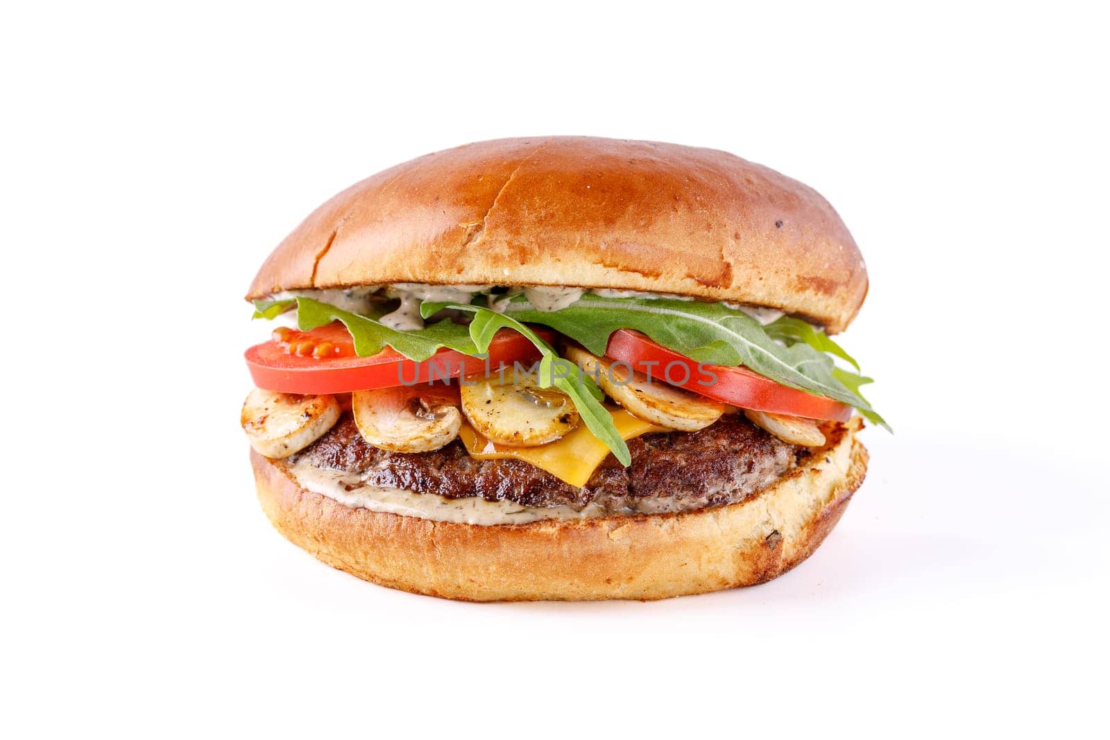 fresh appetizing burger on white background for food delivery site