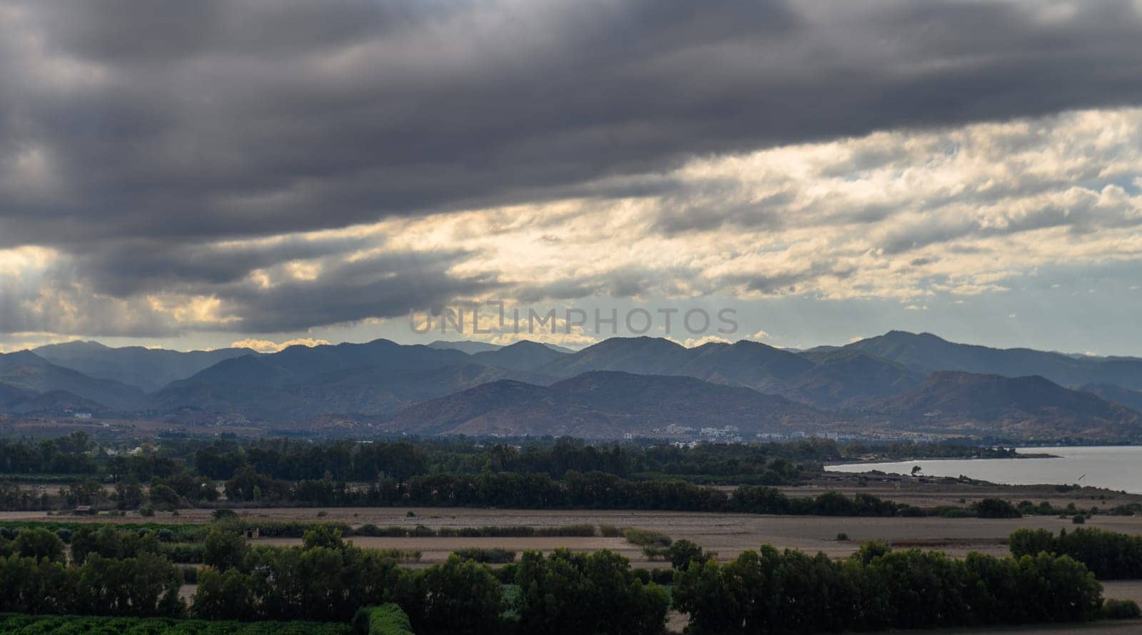 view from the roof of the building to the mountains and sea in Northern Cyprus