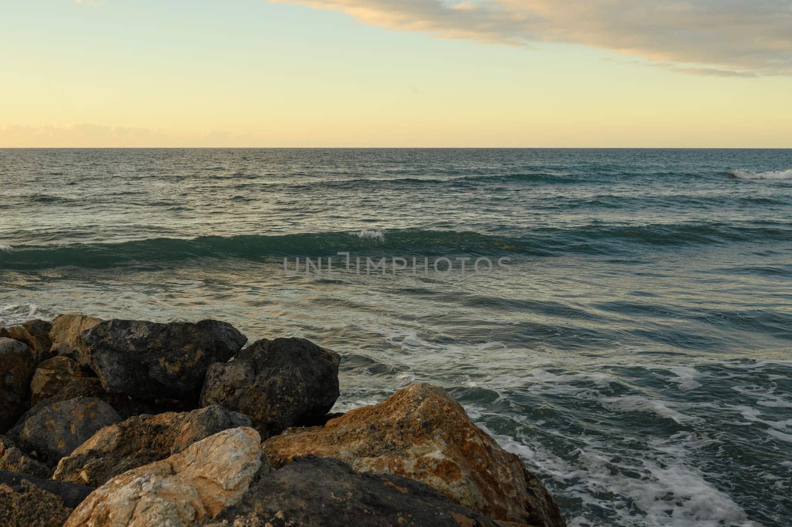 sunset on the Mediterranean Sea, beach and rocks in Northern Cyprus 2 by Mixa74