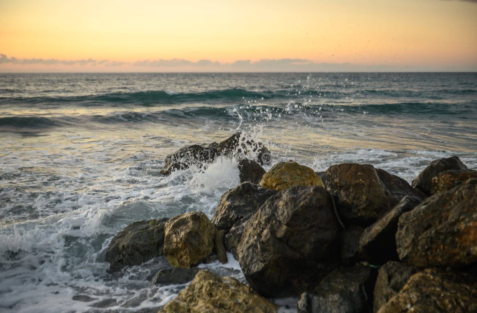 waves and splashes of water on rocks on the Mediterranean Sea in Northern Cyprus 1