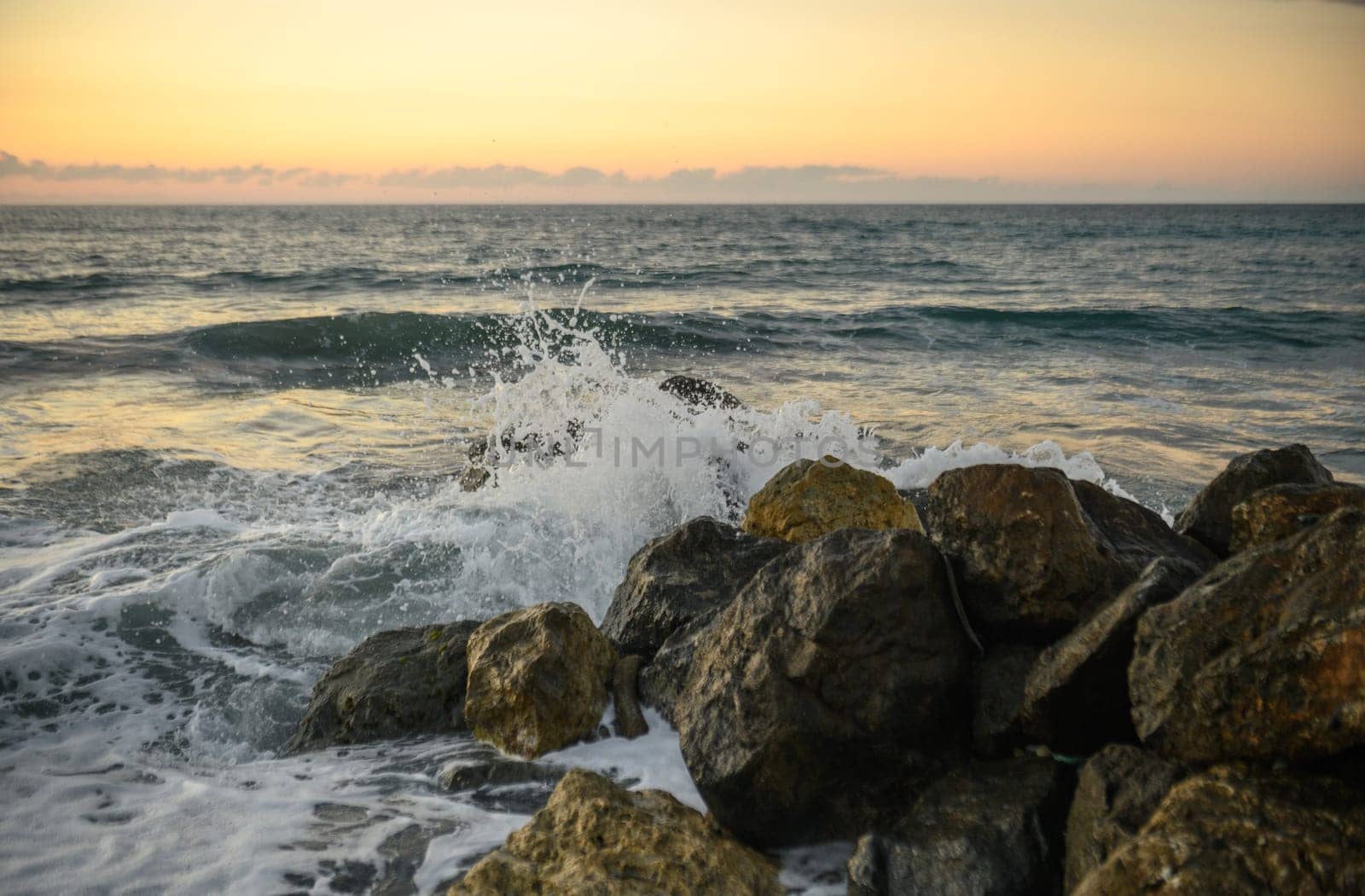 waves and splashes of water on rocks on the Mediterranean Sea in Northern Cyprus 3