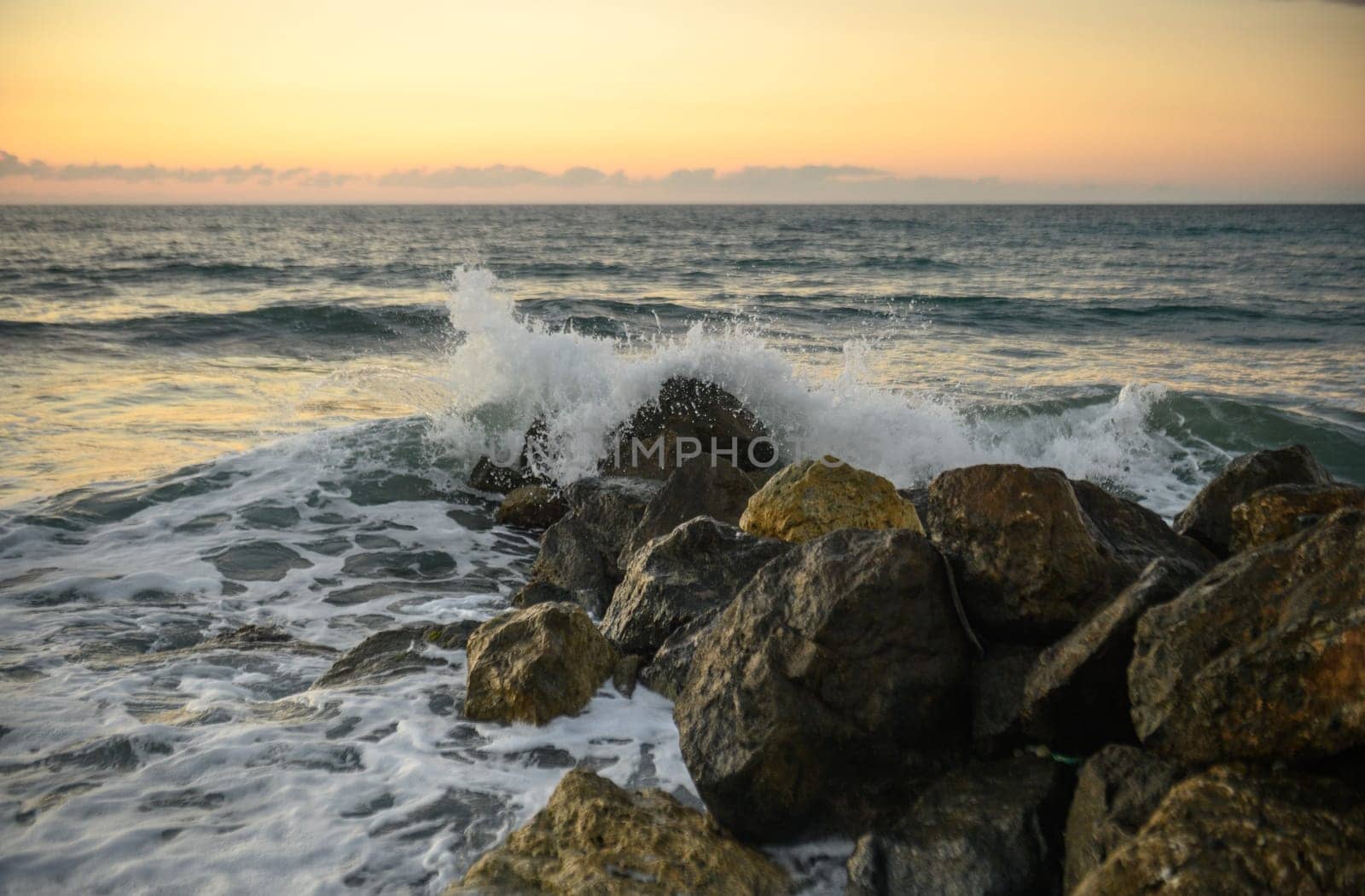 waves and splashes of water on rocks on the Mediterranean Sea in Northern Cyprus 2