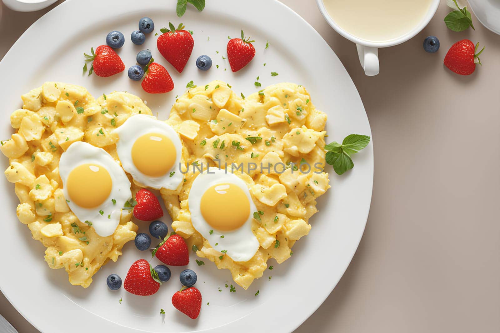 Valentine's Day breakfast - heart-shaped scrambled eggs