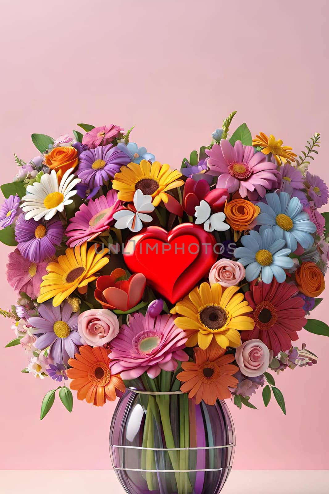 Colorful bouquet of flowers in a vase on background. by yilmazsavaskandag