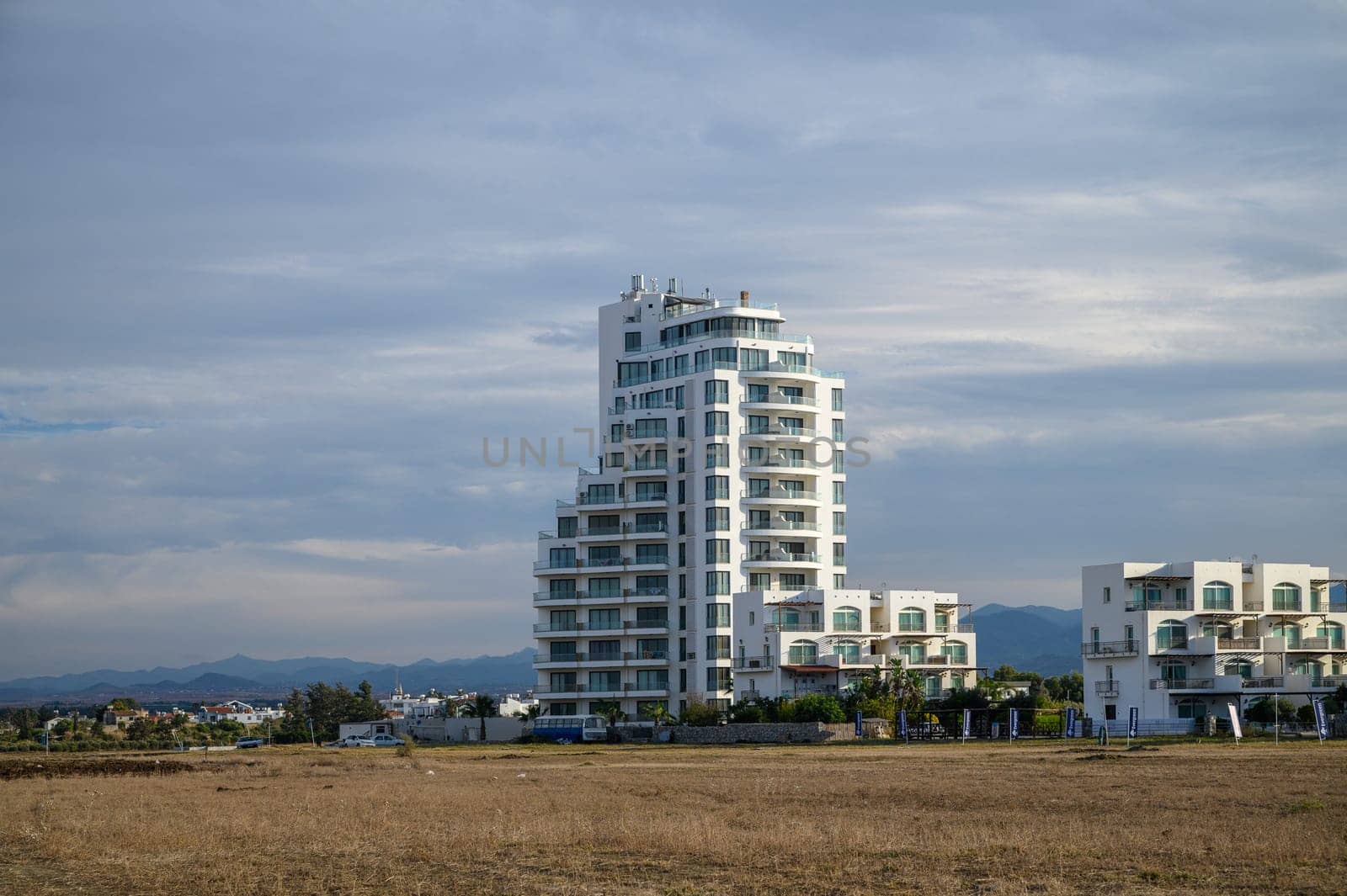 white house on the shore of the Mediterranean sea