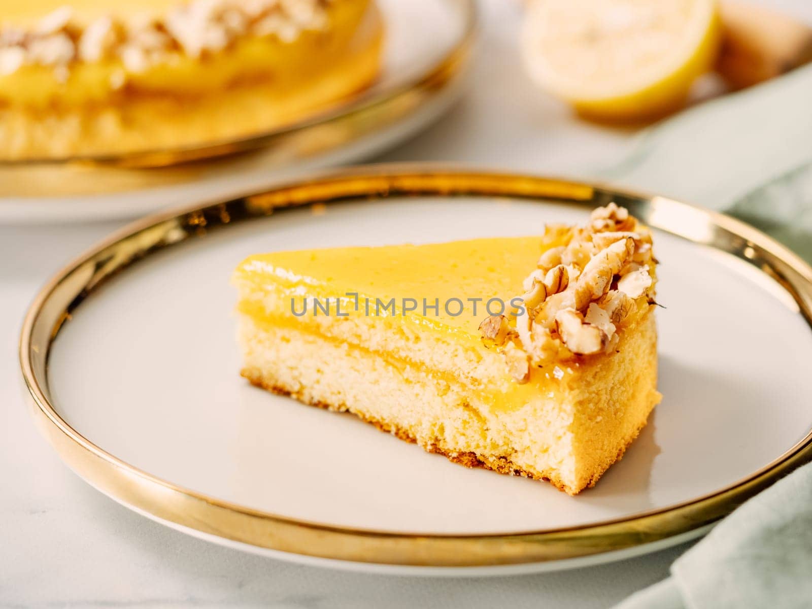 Piece of delicious lemon tart, cake or pie by fascinadora
