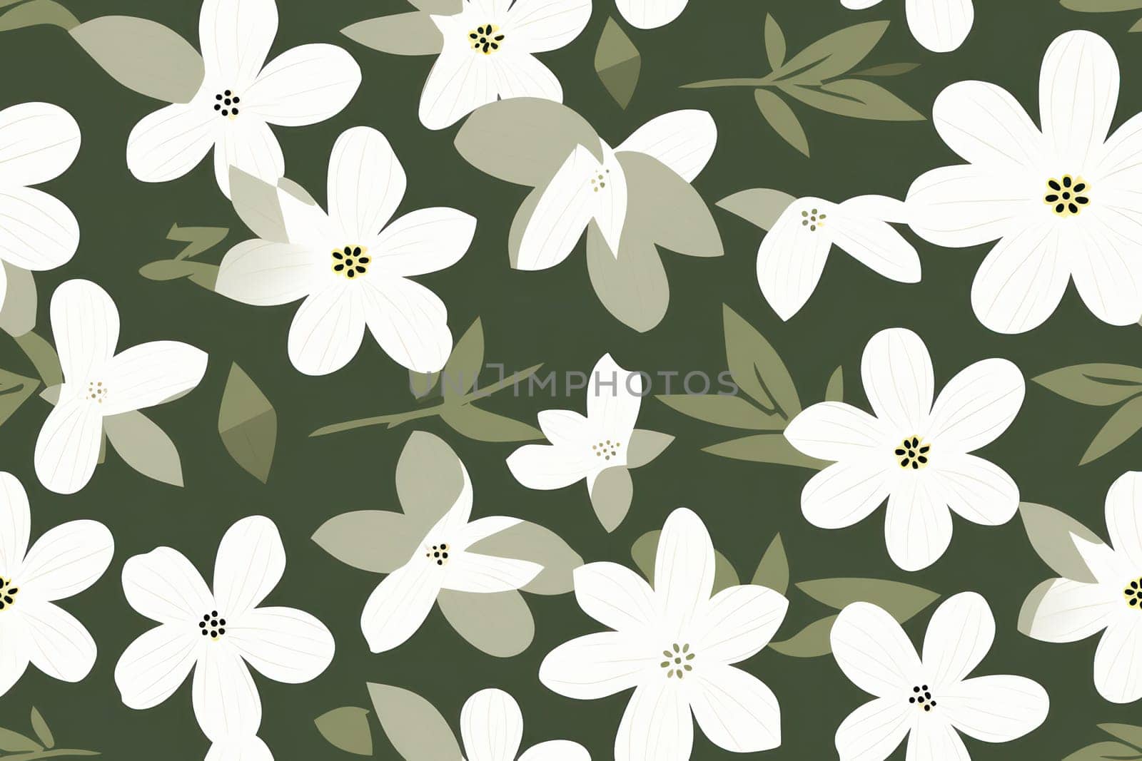 Floral Harmony: Vintage Botanical Bouquet on Elegant White Seamless Background by Vichizh