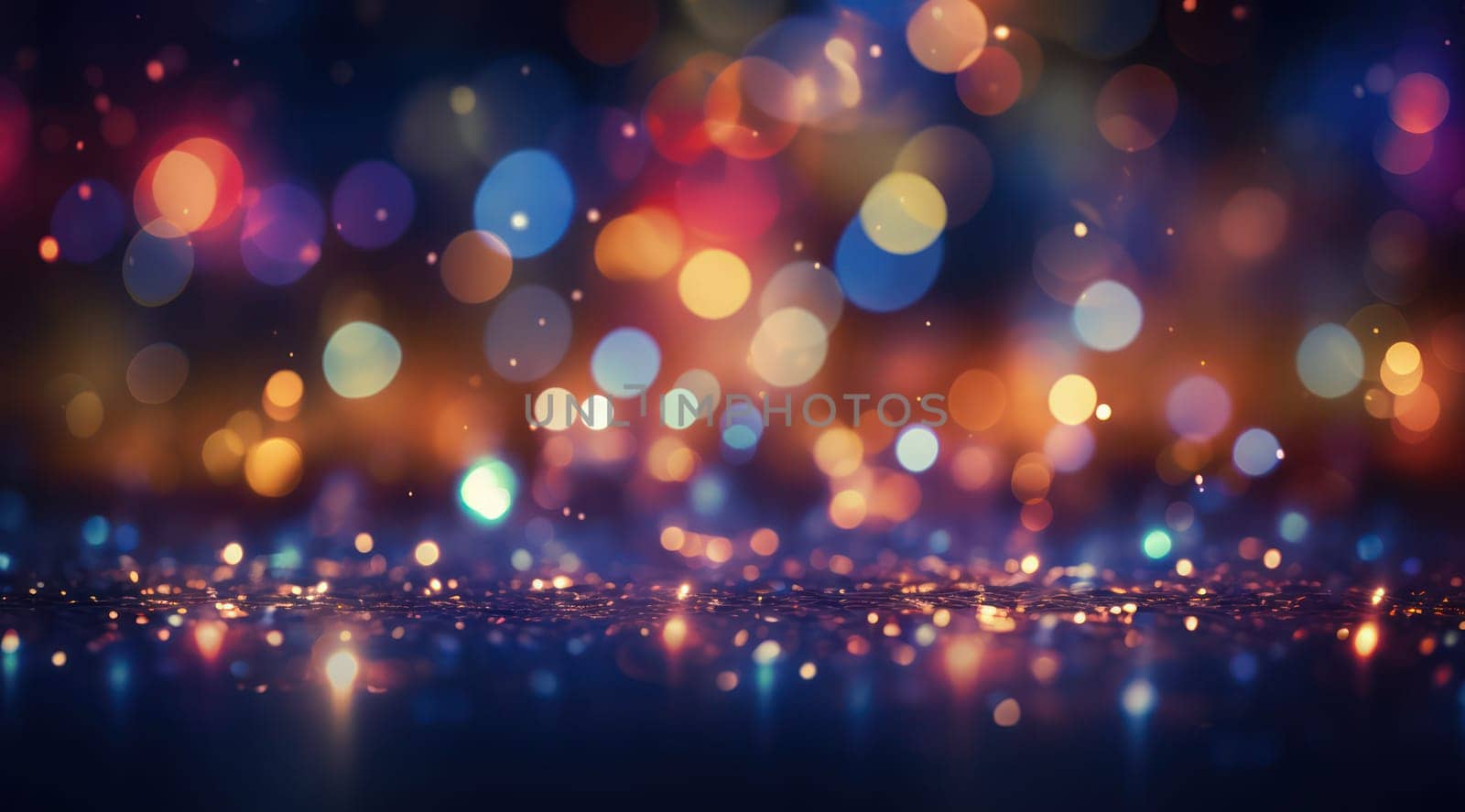 Glowing Christmas Magic: Abstract Bokeh Lights on a Bright Blue Background by Vichizh