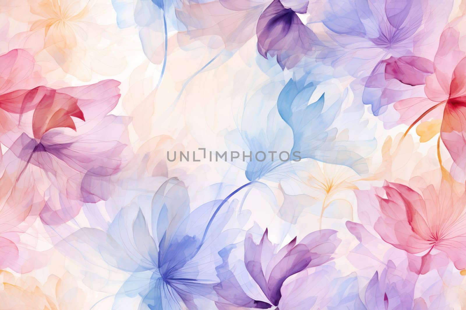 Floral Watercolor Illustration: Vibrant Blossoms Dancing on a Vintage Wallpaper Background by Vichizh