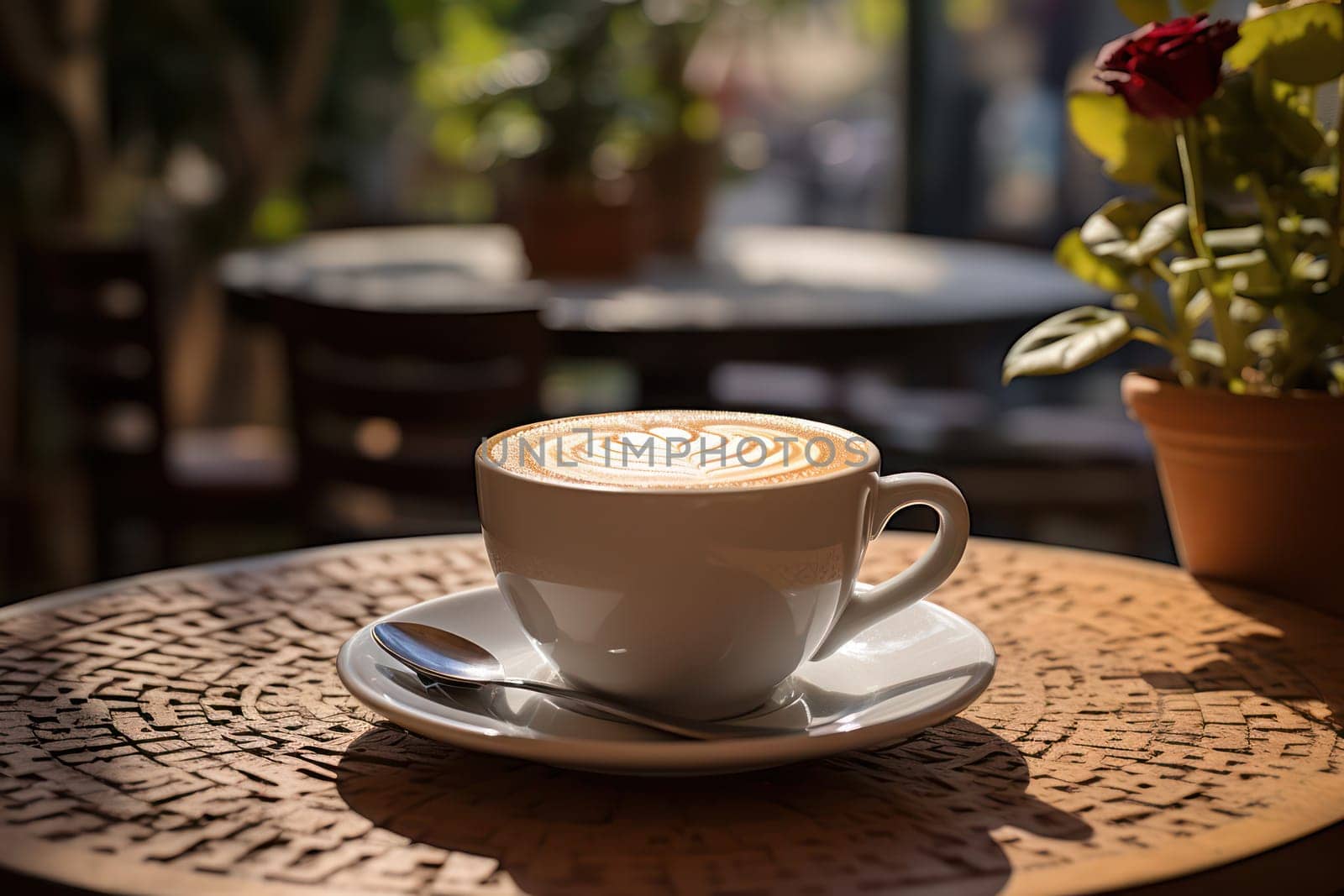 Cappuccino: A Warm and Invigorating Morning Beverage in a Vintage Espresso Cup with Artistic Milk Foam Heart on a Wooden Table